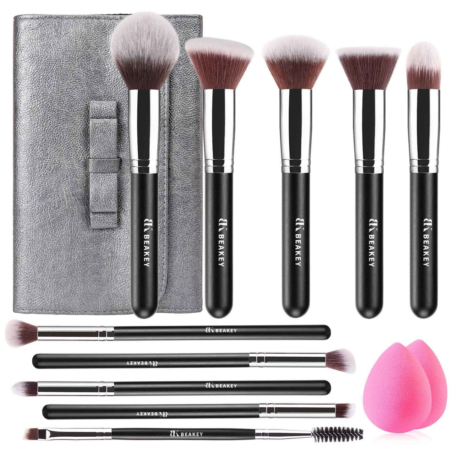 BEAKEY Makeup Brushes Set, Professional Foundation Eyeshadow Concealer Blush Powder Bronzer Applicator, 2 Blender Sponge with Beauty Paper Case stocking stuffers