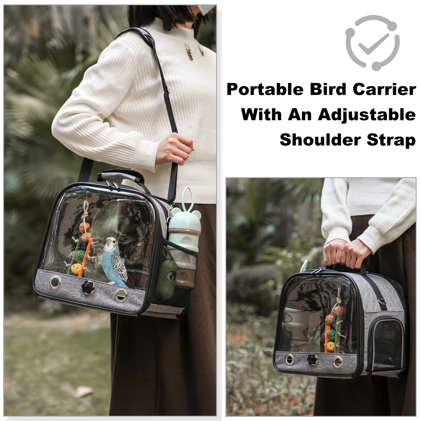 SUERTREE Bird Carrier Bag With Stand, Lightweight Backpack for Parrot, Portable Travel Cage, Pet Transparent Breathable Carrier