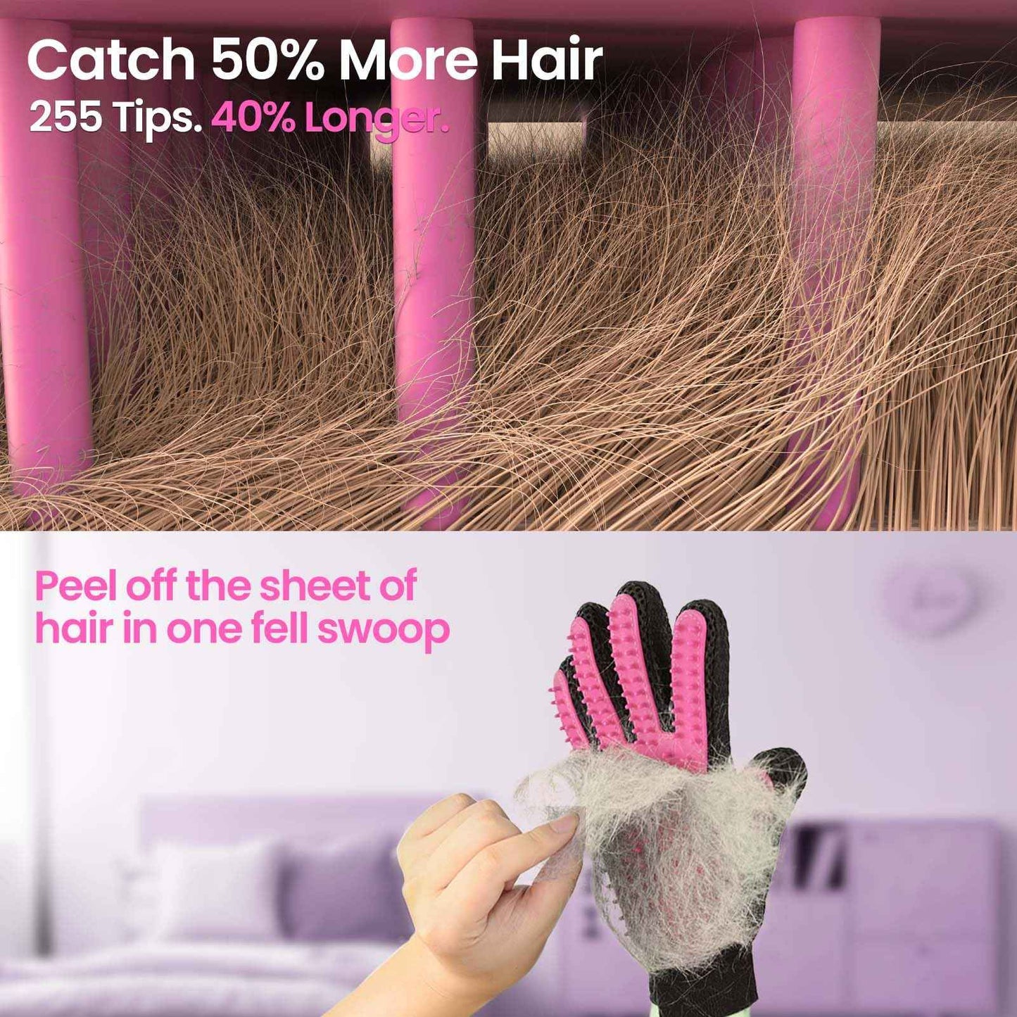 Upgrade Efficient Pet Hair Remover Gloves - Gentle Shedding Brushes for Dogs, Cats & Horses with Long and Short Hair - 1 Pair (Blue)