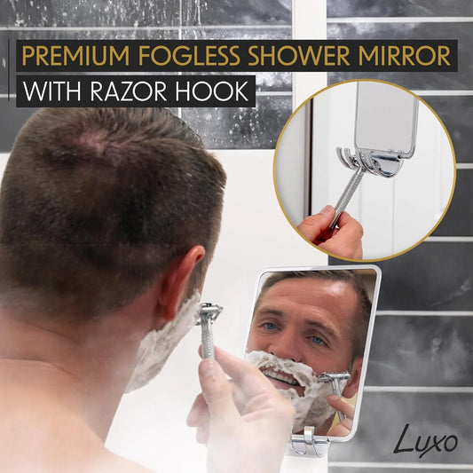 Luxo Shower Mirror, Shower Mirror fogless for Shaving with a Removable Razor Holder - Shaving Mirror for Shower with a Powerful Suction Cup - Shatterproof fogless Mirror for Shower - Jlhbookstore.store