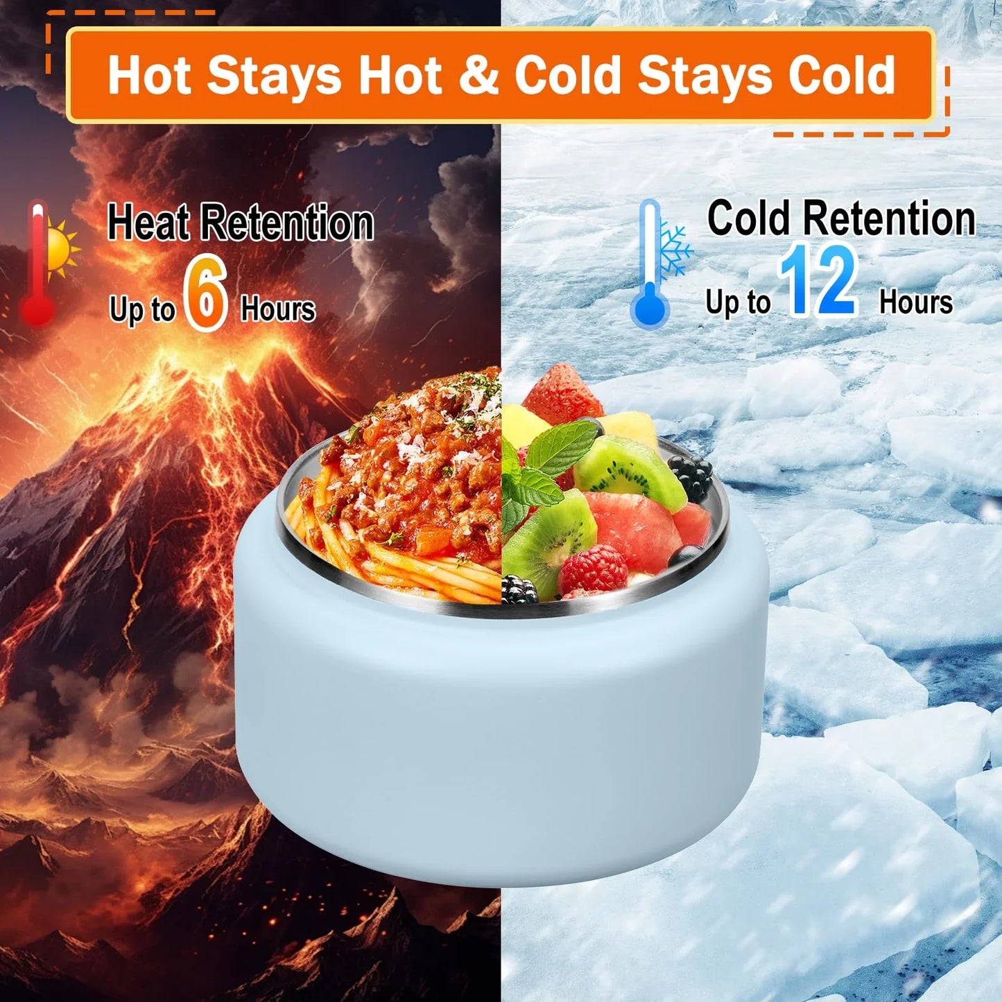 13.5oz Kids Jar for Hot Food, Insulated Vacuum Food Jar with Buckle Lid, Stainless Steel Wide Mouth Leak Proof Insulated Lunch Container for School Picnic Travel, Blue - Jlhbookstore.store