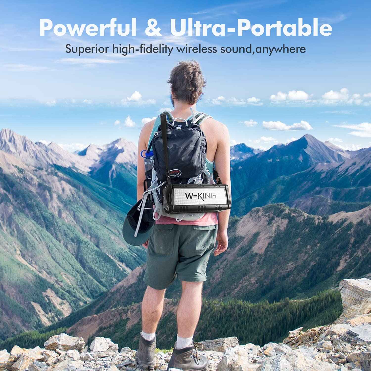 W-KING Bluetooth Speaker, 90W Max Portable Outdoor Speaker Loud, IPX6 Waterproof/50W Deep Bass Subwoofer/40H/EQ/Dual Pairing/TF/AUX, Large Boombox Speakers Bluetooth Wireless for Party/Beach/Jobside