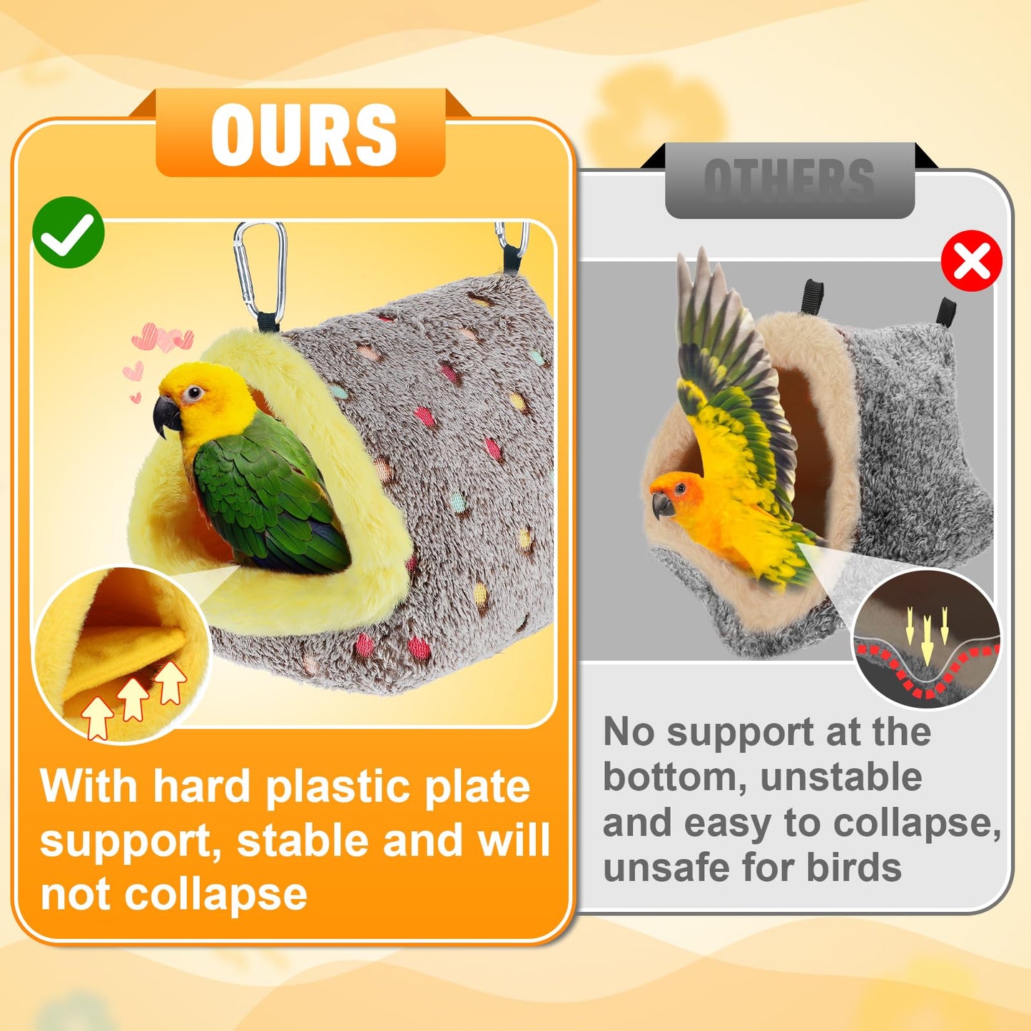 MEWTOGO Medium Winter Warm Bird Nest for Cage - Comfortable Birds Bed with Support Plate, Hanging Shed Hideaway Hammock Hut Gift for Macaws African Grey Amazon Parrots