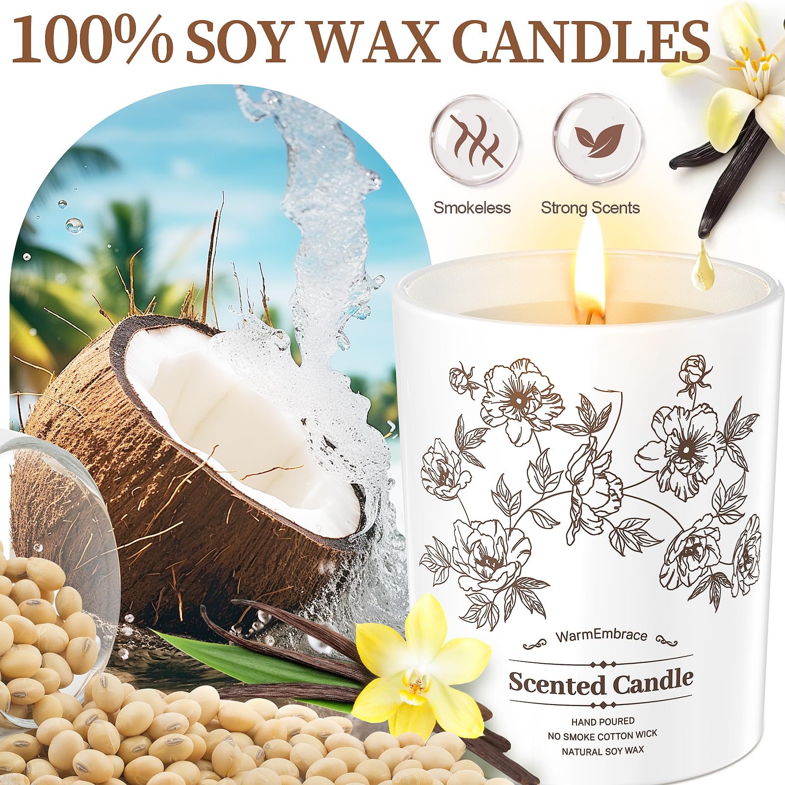 Deluxe Scented Candle for Women & Men, Vanilla Coconut Soy Wax Candle, 8 Oz Jar Candle for Home, Scented-60 Hours Long Lasting Burning, Suitable Gift for Mom jlhbookstore.store