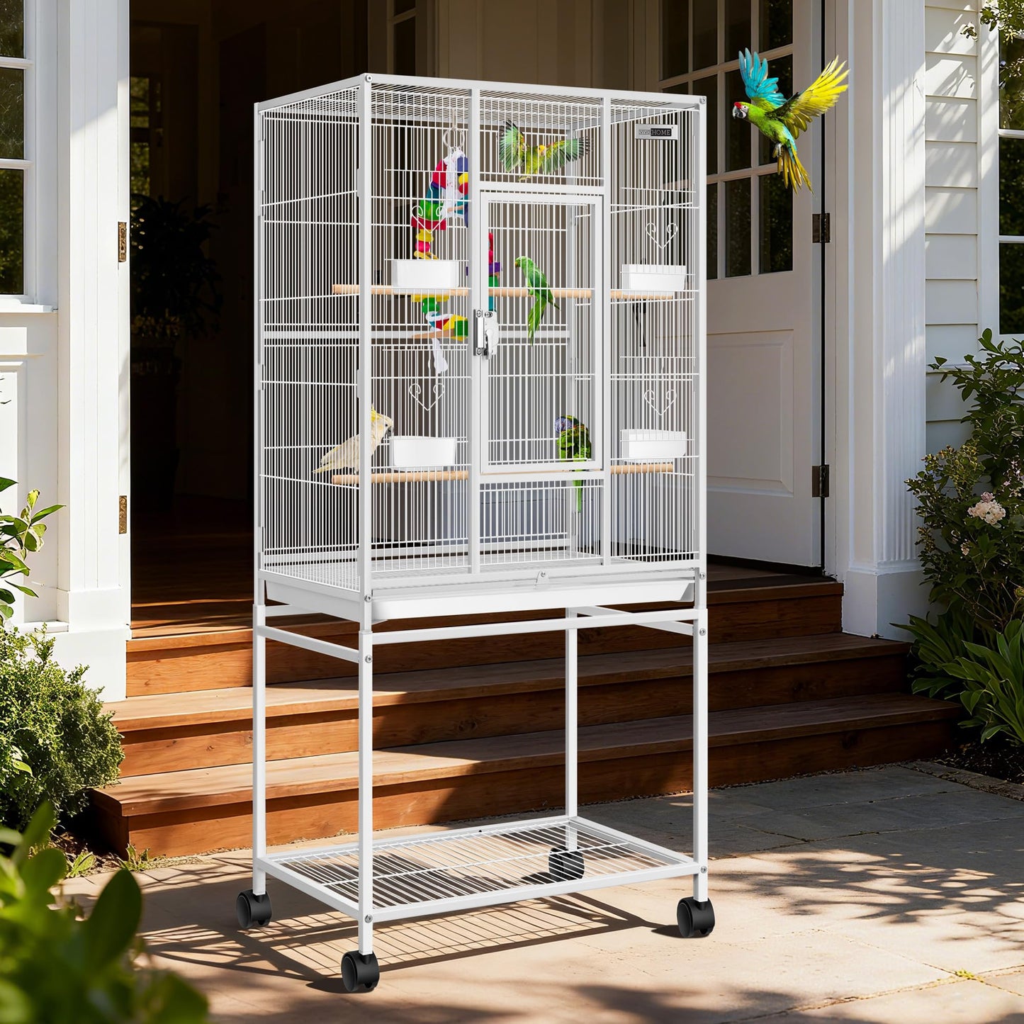 VIVOHOME 54 Inch Wrought Iron Large Bird Flight Cage with Rolling Stand for Parakeets Canaries Cockatiels Lovebirds Conures, Black