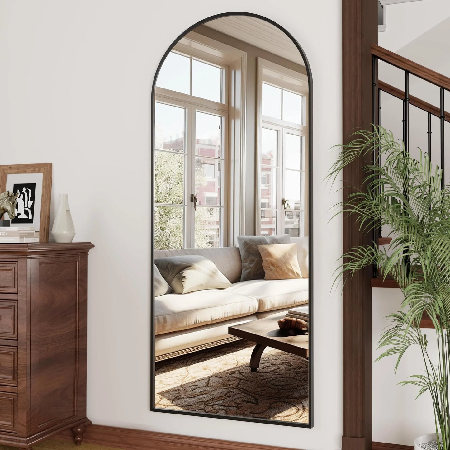 OGCAU Floor Full Length Mirror, 56"x20" Arched Full Body Mirror, Hanging or Leaning, Standing, Wall Mounted with Aluminum Frame for Bedroom Living Room, White - Jlhbookstore.store