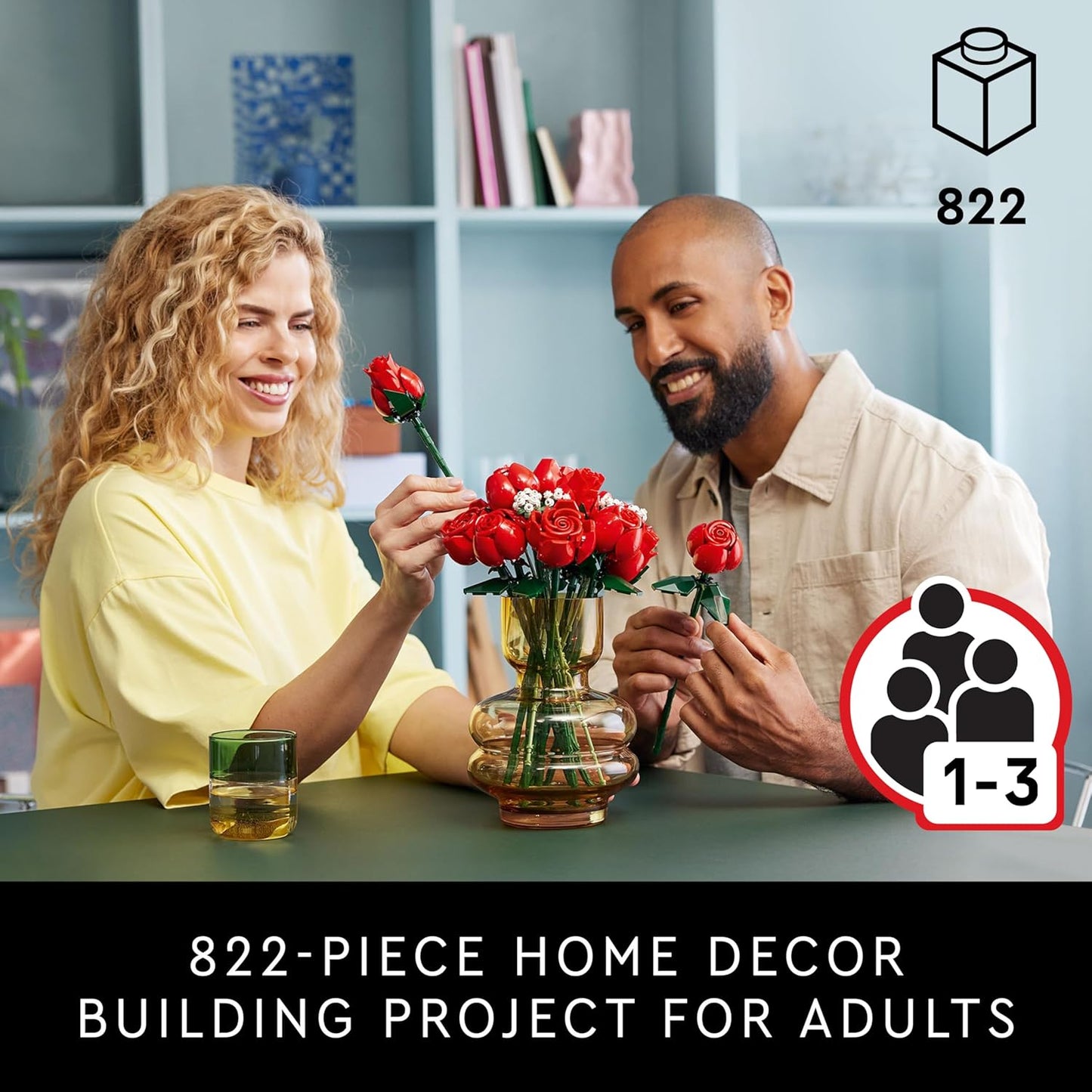 LEGO Botanicals Bouquet of Roses Artificial Flowers - Fake Red Roses Building Set for Adults, Ages 18+ - Gifts for Anniversary for Women & Men - Home Decor for Table Display - 10328