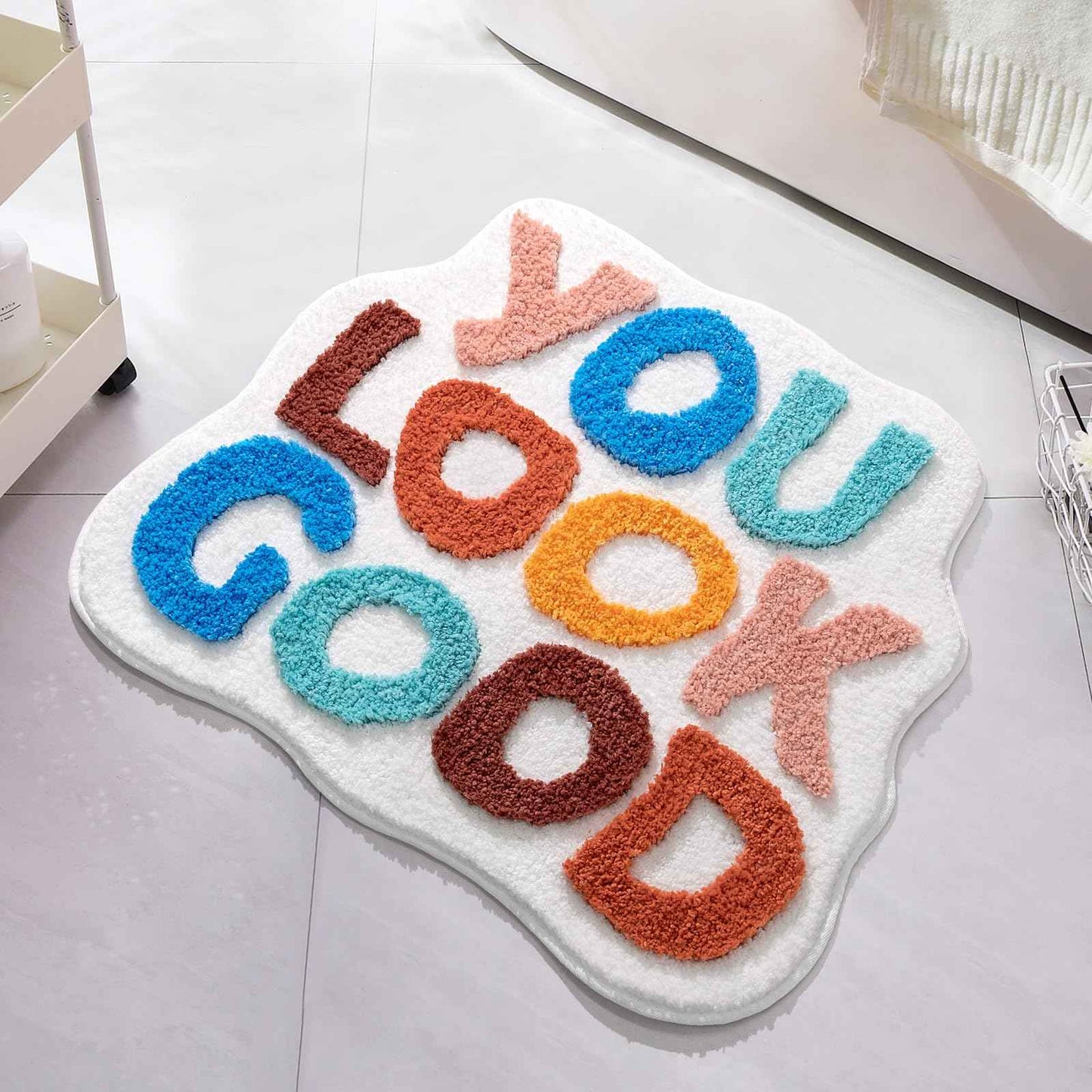 You Look Good Bath Mat Green Bathroom Rugs Funny Cute Bathroom Decor Preppy Small Cool Rug Non Slip Microfiber Washable Absorbent Shower Rug, 25”x21”…