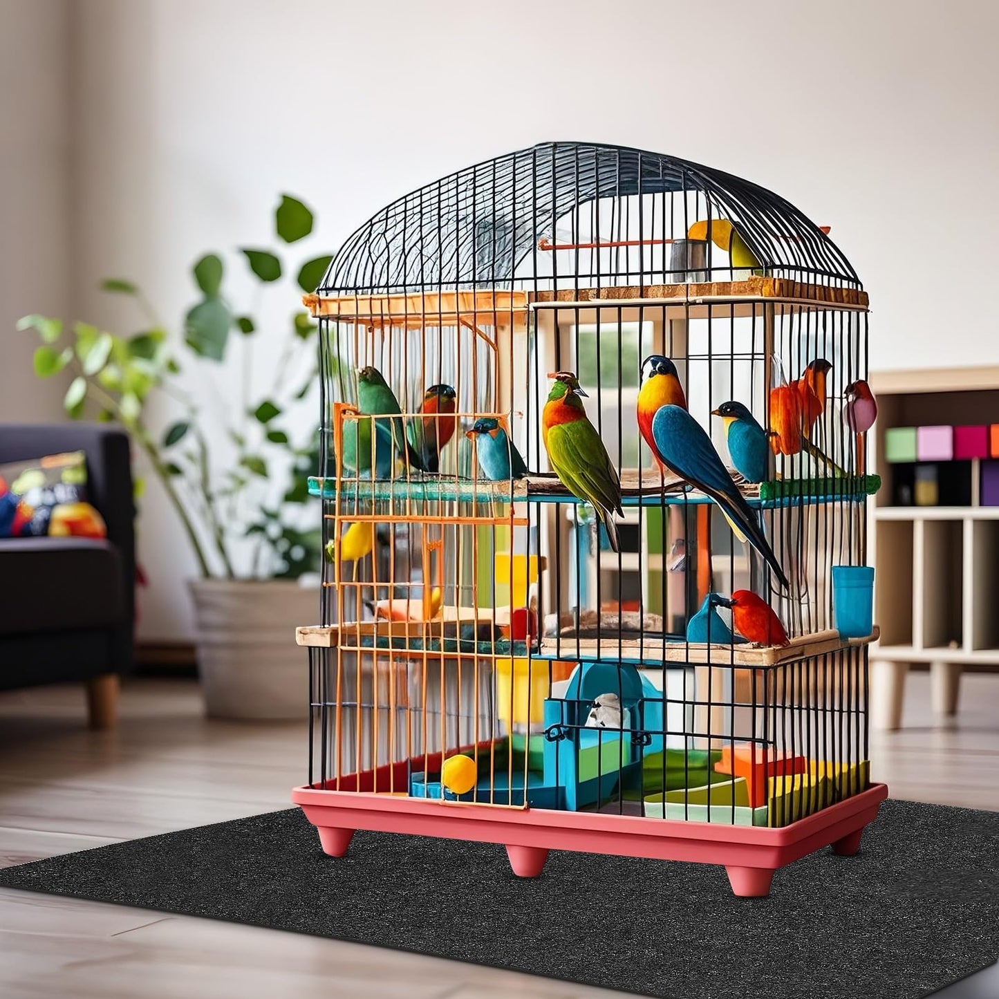 Nuanchu Large Bird Cage Mat, 48 x 36 Inch Under Pet Cage Mat, Absorbent/Waterproof Felt Pad for Bird Cages, Reptile Aquariums, Dog Kennels, with Non-Slip Backing for Hard Floors and Surfaces