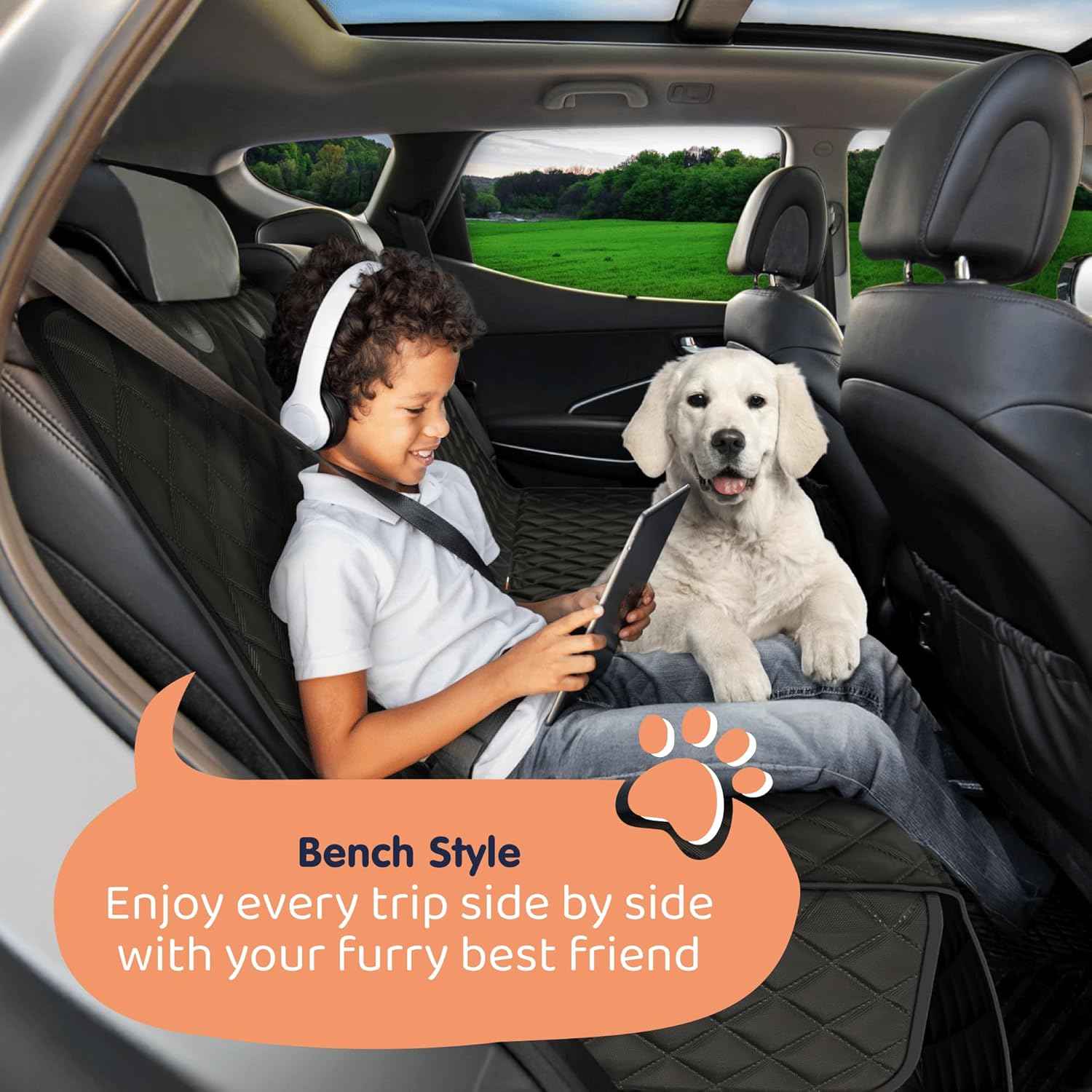 Dog Car Seat Cover for Back Seat, Waterproof Hammock for Car, SUV & Truck, Non-Slip Backseat Cover for Dogs, Heavy-Duty Dog Hammock Style Seat Protector Pets, Easy to Install & Clean
