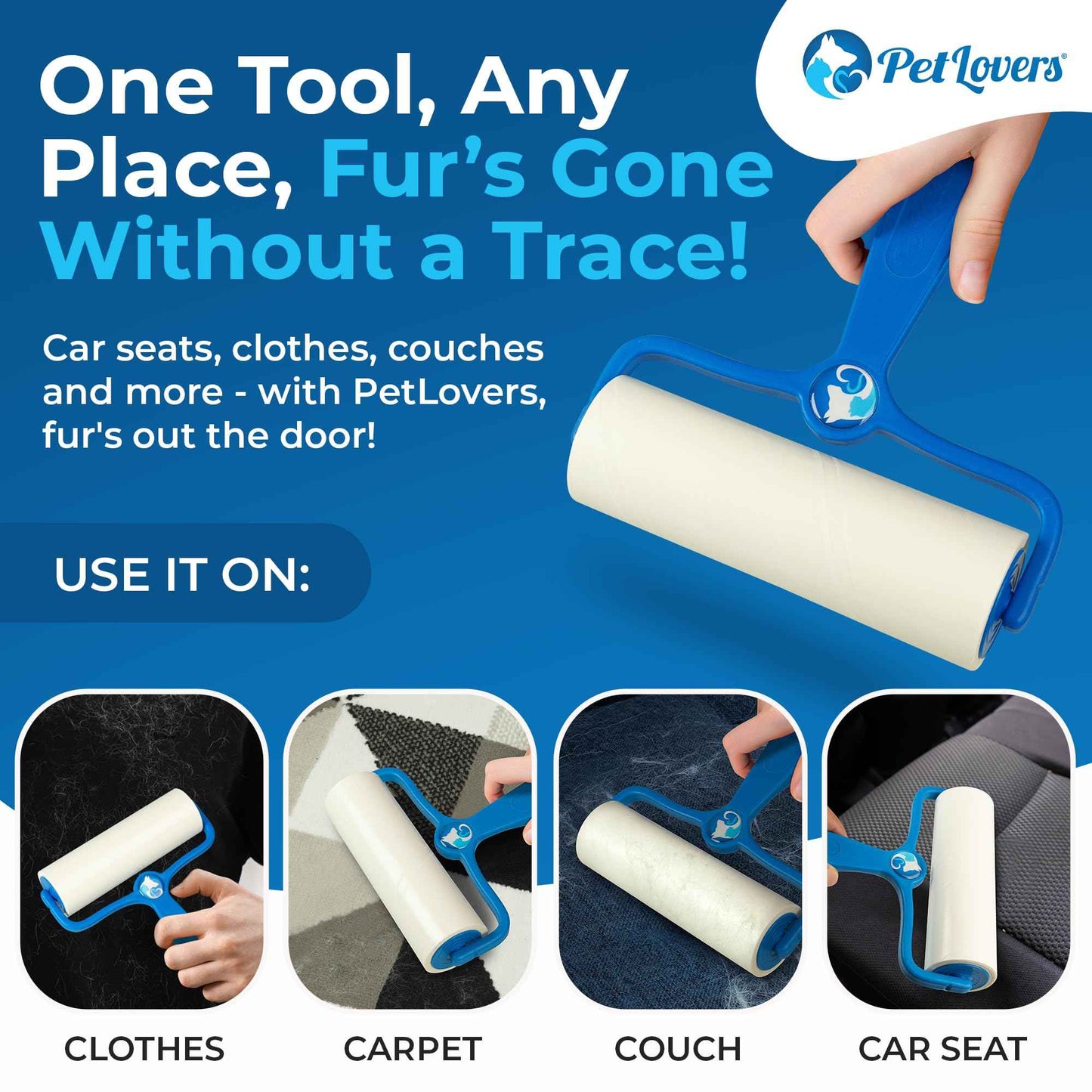 PetLovers Extra Sticky Lint Roller Mega Value Set 450 Sheets for Pet Hair Removal and Clothes, Dog and Cat Lint Remover 5 Pack