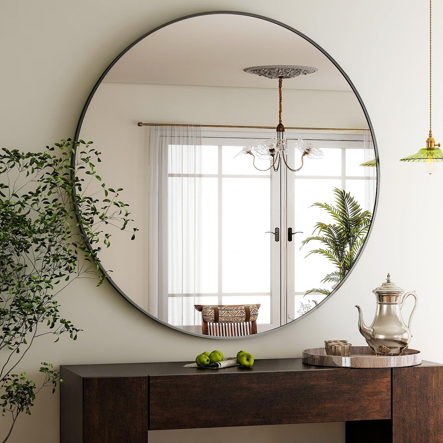 HARRITPURE Round Mirror 30 Black Wall Mounted Circle Mirrors Vanity Mirror with Brushed Aluminum Alloy Frame Modern Decoration for Bathroom, Living Room, Vanity, Bedroom, Entryway - Jlhbookstore.store