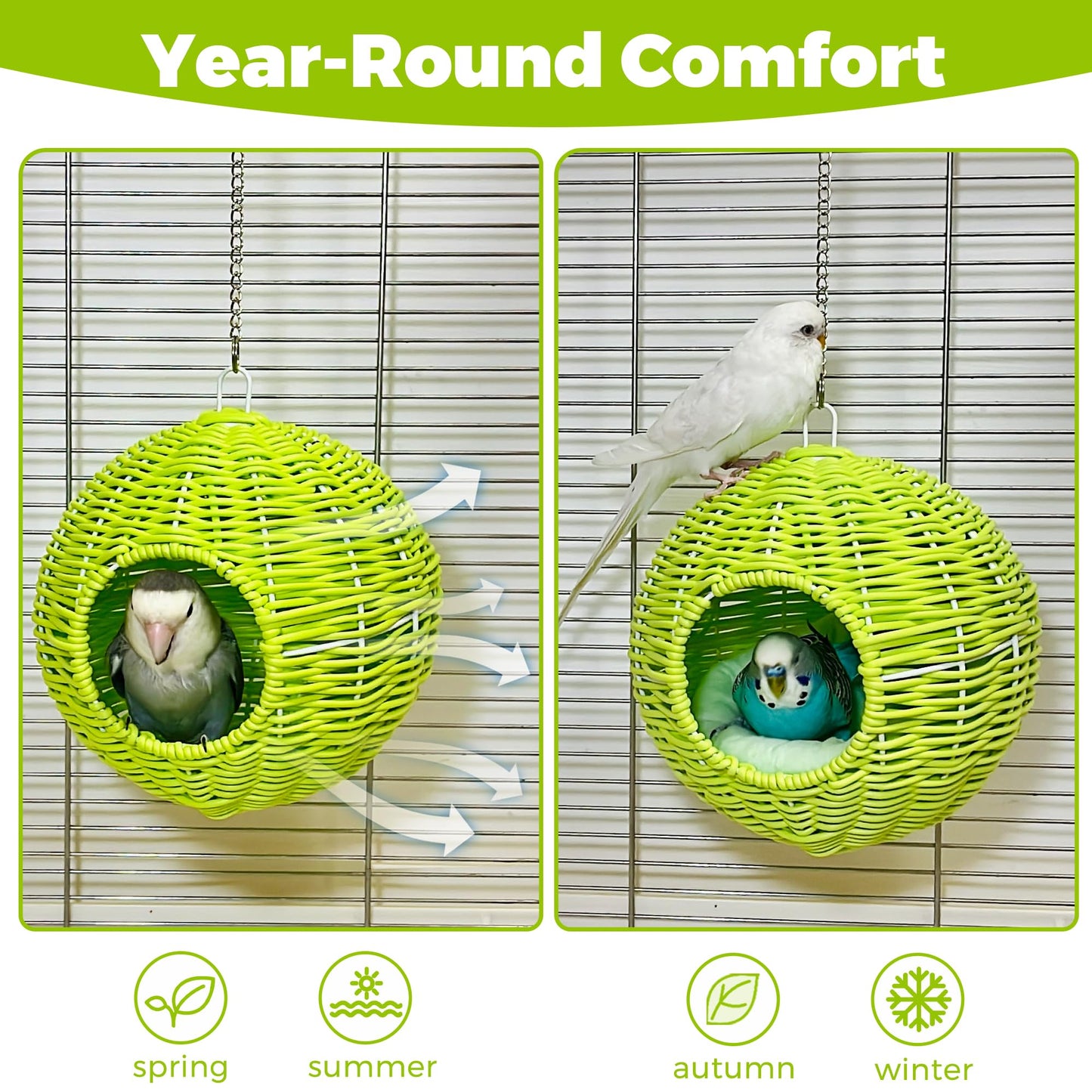 Chewproof Steel Frame Bird Nest for Cage, Washable Small Bird Bed Hammock Hideout Lay Eggs Parakeet Nest Sleep, Parakeet Warm Bed House Hut for Lovebird, Canary, Budgie, Finch (Brown)