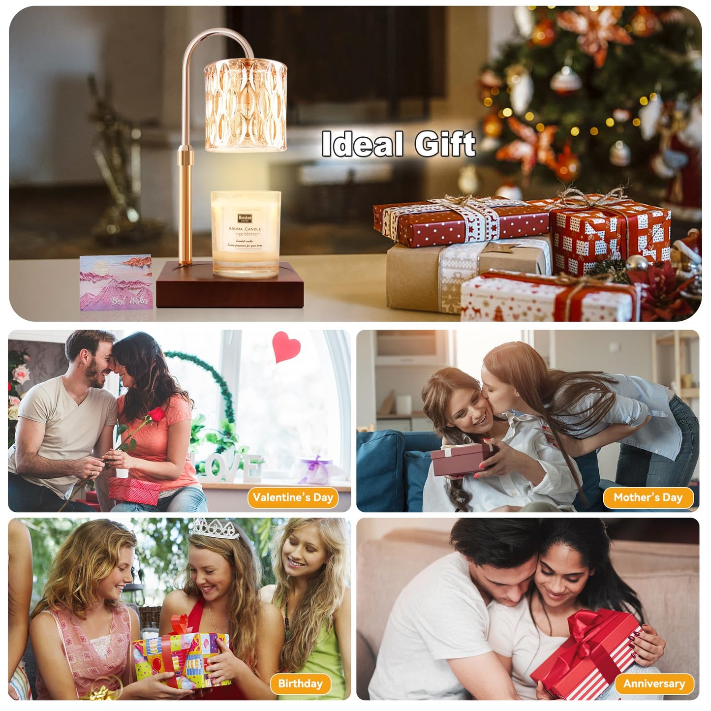 Candle Warmer Lamp with 3 Bulbs, Adjustable Height Dimmable Candle Warmer with Timer, Candle Lamp with Charming Gift Box Ribbon,Birthday Gifts for Women Mom, House Warming Gifts New Home Decor jlhbookstore.store