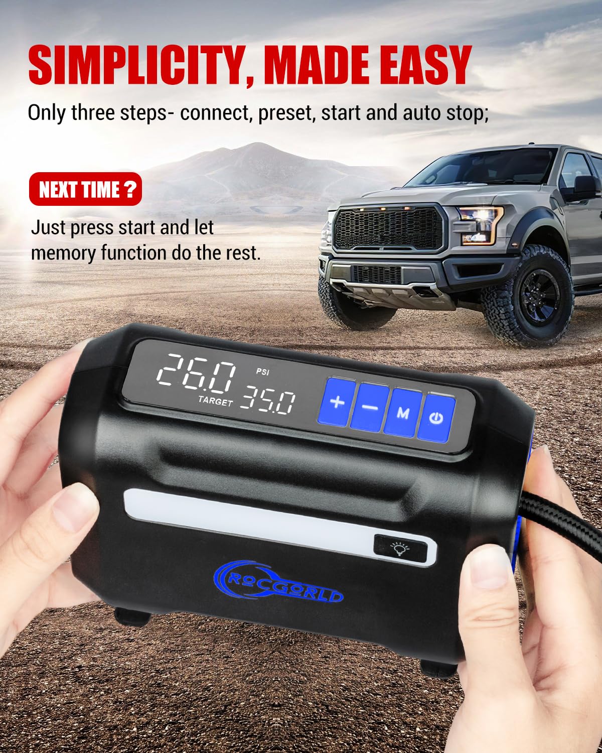 R8 Tire Inflator Portable Air Compressor, DC 12V Air Compressor Portable with Large Dual Digital Screen, 3X Faster Inflation Air Pump for Car, Bike, Ball, Motor
