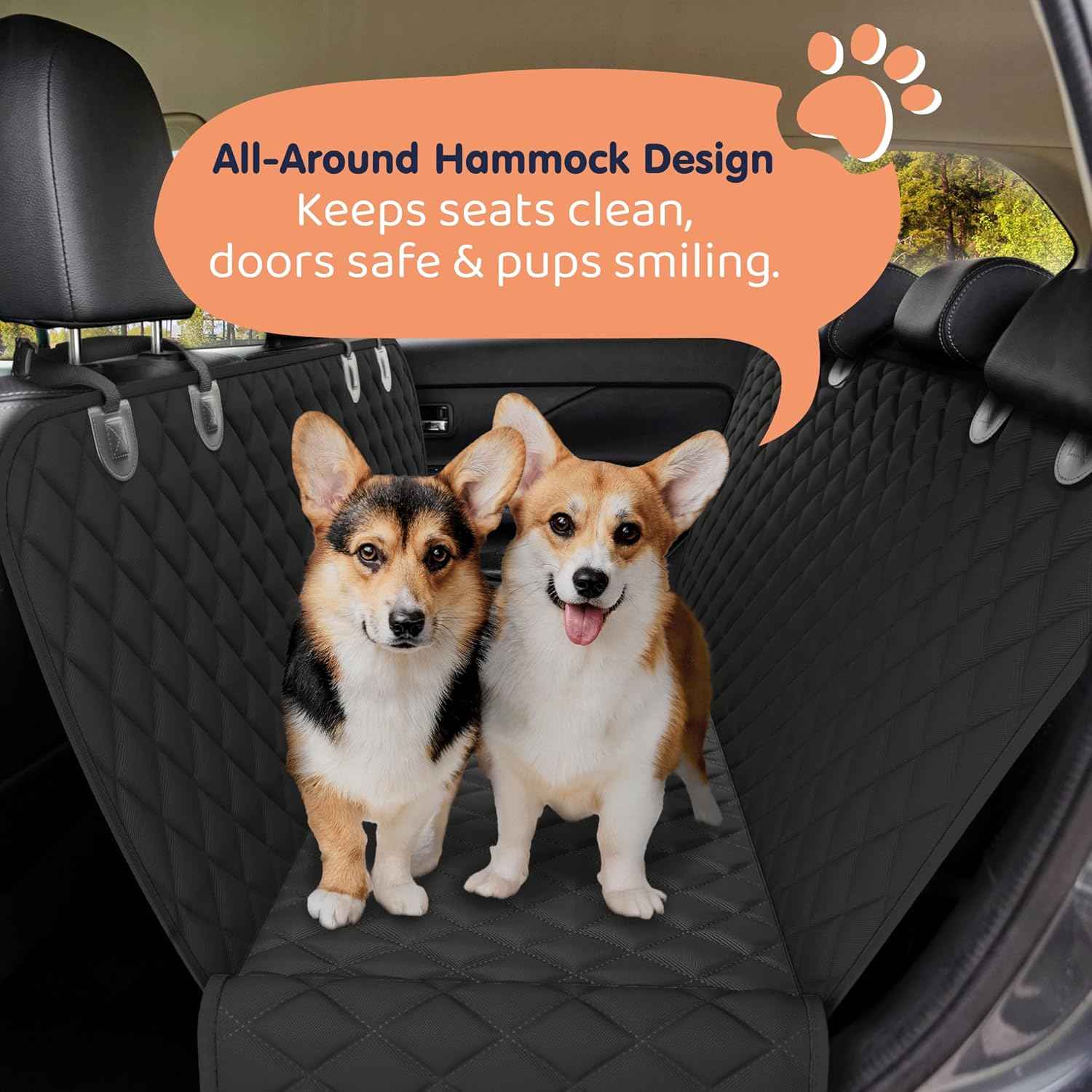Dog Car Seat Cover for Back Seat, Waterproof Hammock for Car, SUV & Truck, Non-Slip Backseat Cover for Dogs, Heavy-Duty Dog Hammock Style Seat Protector Pets, Easy to Install & Clean
