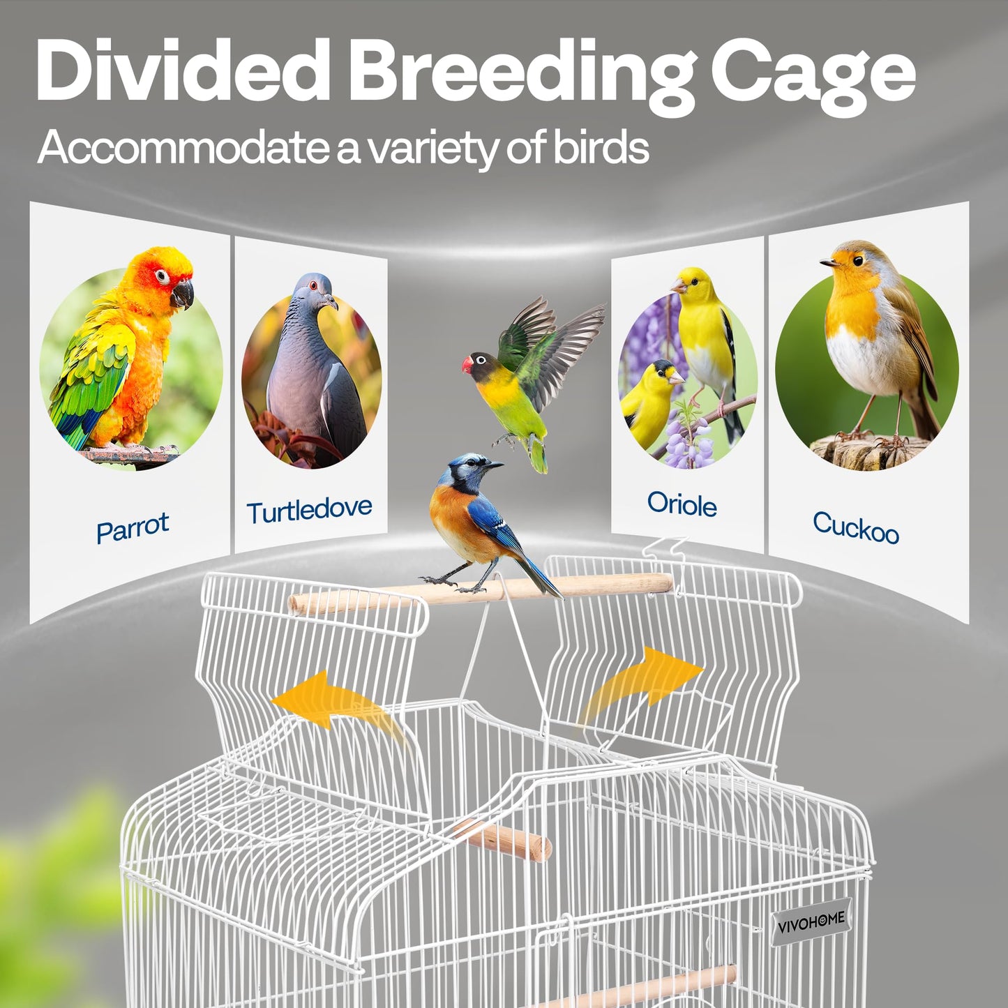VIVOHOME 64 Inch Bird Cage with Play Top and Rolling Stand for Parrots Conures Lovebird Cockatiel Parakeets Gray