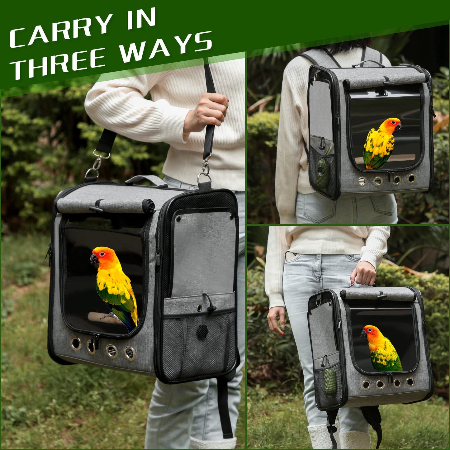 SUERTREE Bird Carrier Bag With Stand, Lightweight Backpack for Parrot, Portable Travel Cage, Pet Transparent Breathable Carrier