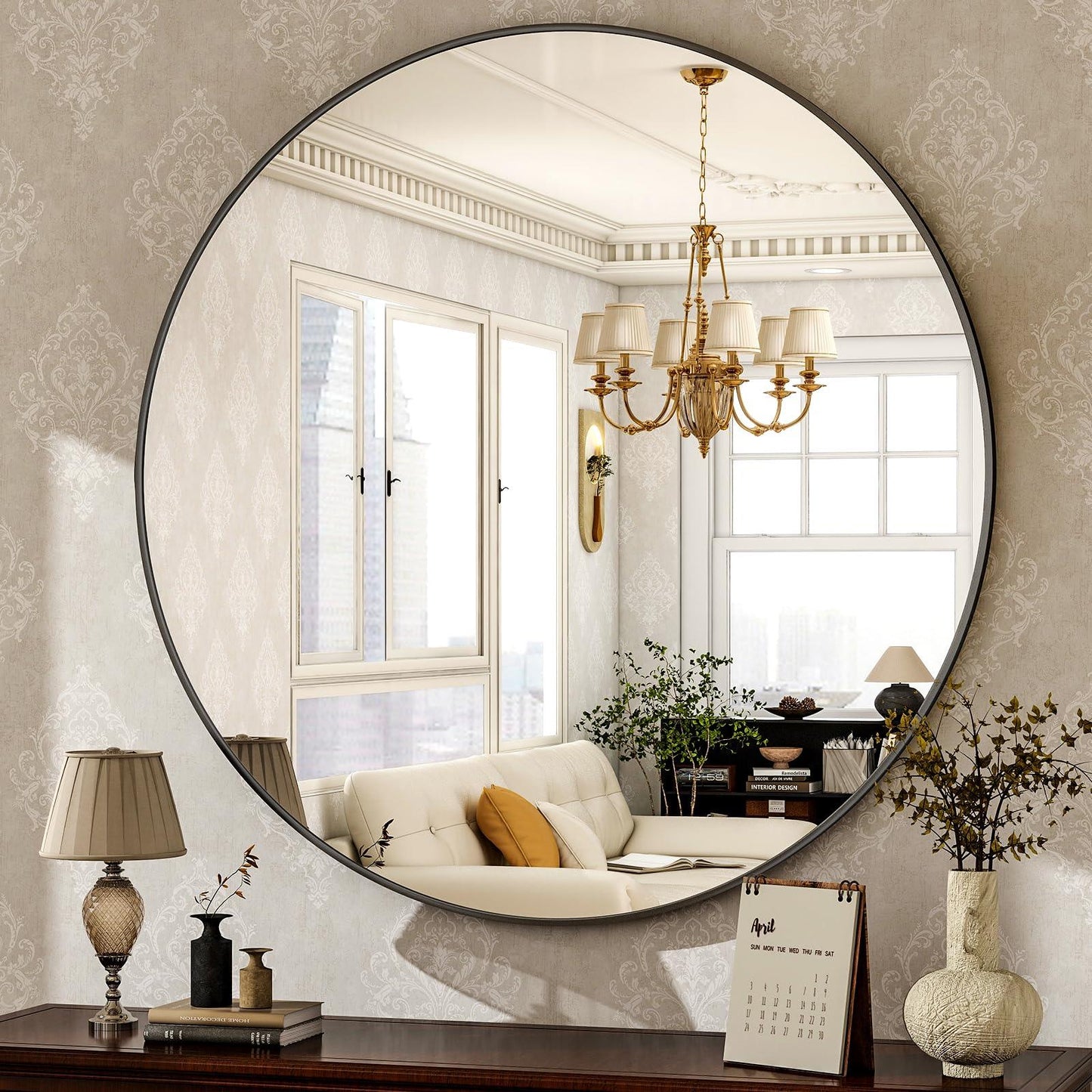 HARRITPURE Round Mirror 30 Black Wall Mounted Circle Mirrors Vanity Mirror with Brushed Aluminum Alloy Frame Modern Decoration for Bathroom, Living Room, Vanity, Bedroom, Entryway - Jlhbookstore.store