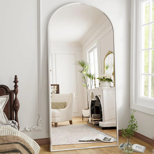 OGCAU Floor Full Length Mirror, 56"x20" Arched Full Body Mirror, Hanging or Leaning, Standing, Wall Mounted with Aluminum Frame for Bedroom Living Room, White - Jlhbookstore.store