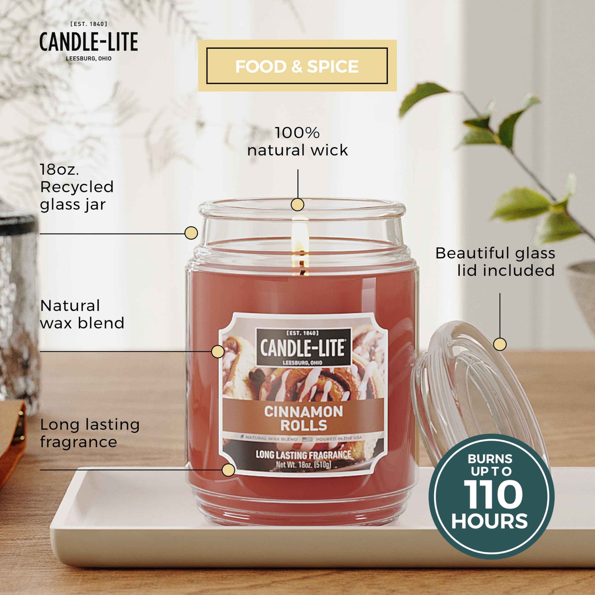 Candle-lite Fall Scented Candles, Creamy Vanilla Swirl, 18 oz Jar, Proudly Poured in The USA, Aromatherapy Candle, Single-Wick with 110 Hours of Burn Time, Perfect for Creating a Relaxing Ambiance