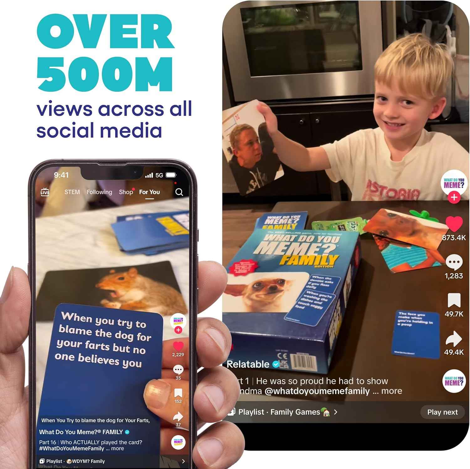 WHAT DO YOU MEME? Family Edition by Relatable, Family Games for Kids 8+, The TikTok Viral, Includes 300 Caption Cards, 108 Photo Cards, Stocking Stuffers Idea for Families