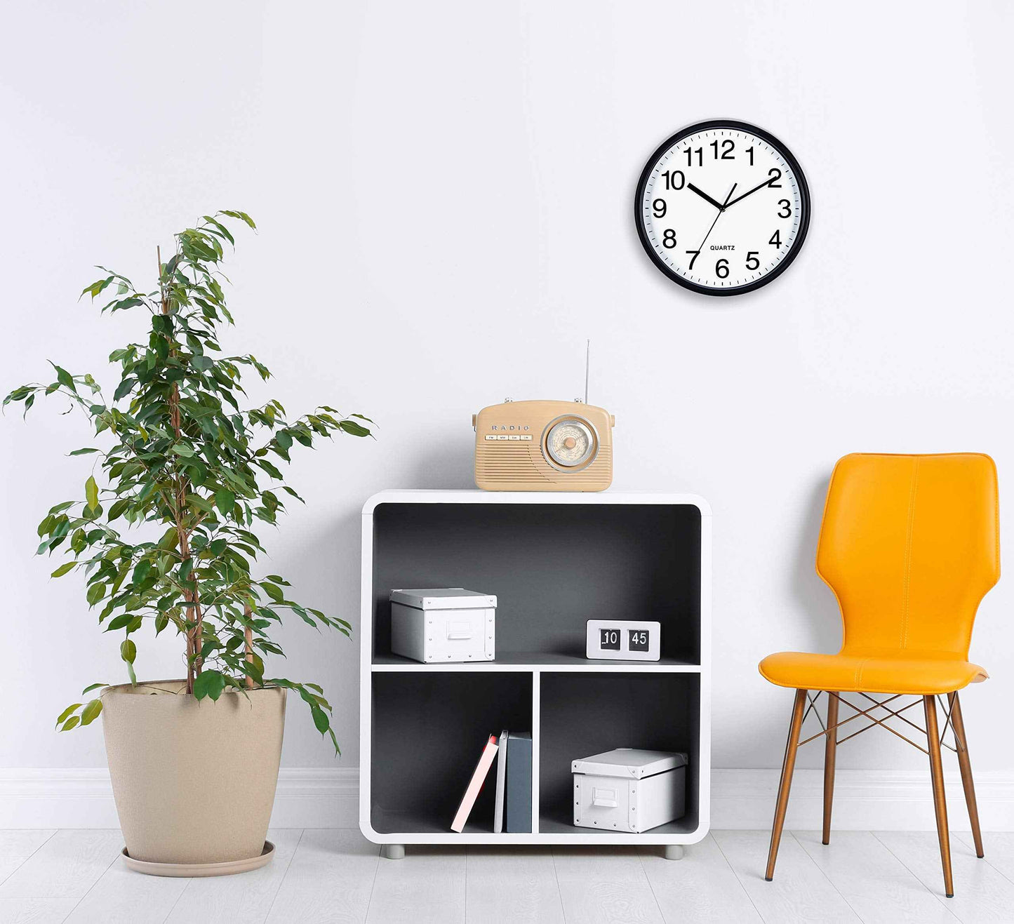 Bernhard Products Black Wall Clock Silent Non Ticking 10 Inch Quality Quartz Battery Operated Round Easy to Read Home/Office/Kitchen/Classroom/School Clock Sweep Movement