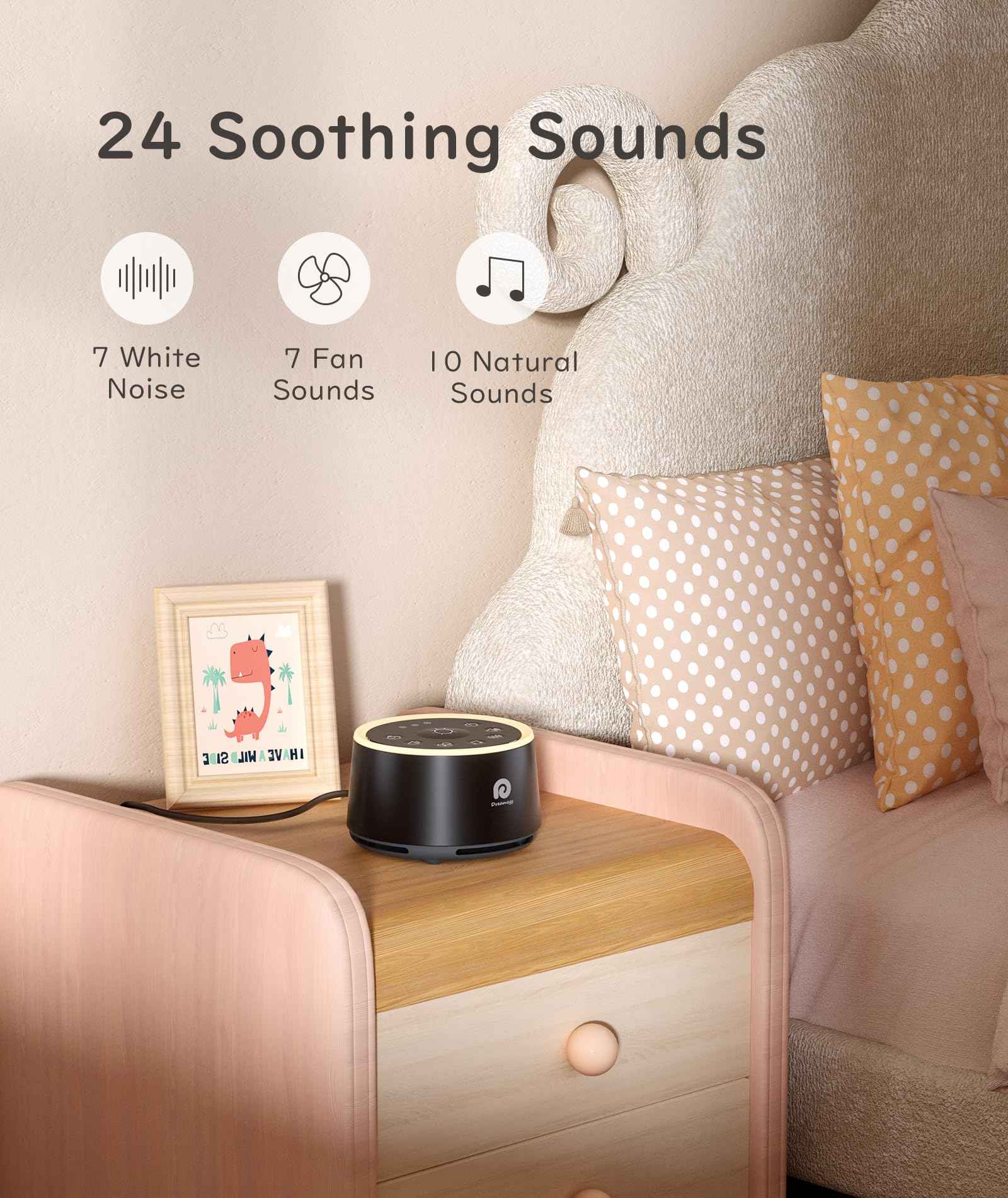 Dreamegg Sound Machine for Sleep - D1 Nova White Noise Sound Machine for Baby Adult with Alarm Clock, Soothing Sounds, Dimmable, White Noise Alarm Clocks for Bedrooms Heavy Sleepers Travel, Black