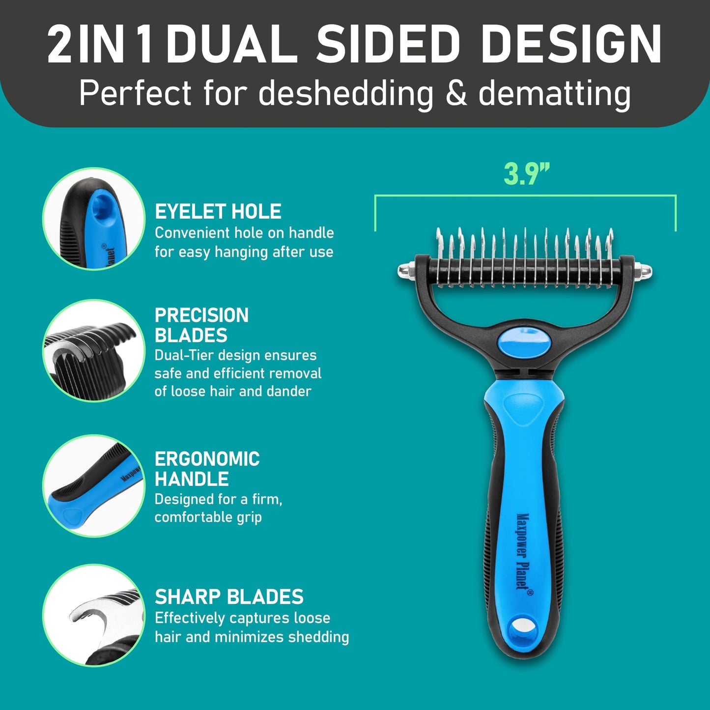 Maxpower Planet Pet Grooming Brush - Double Sided Shedding and Dematting Undercoat Rake Comb for Dogs and Cats,Extra Wide (B1 - Rake, Gloves & Comb, Large) jlhbookstore.store