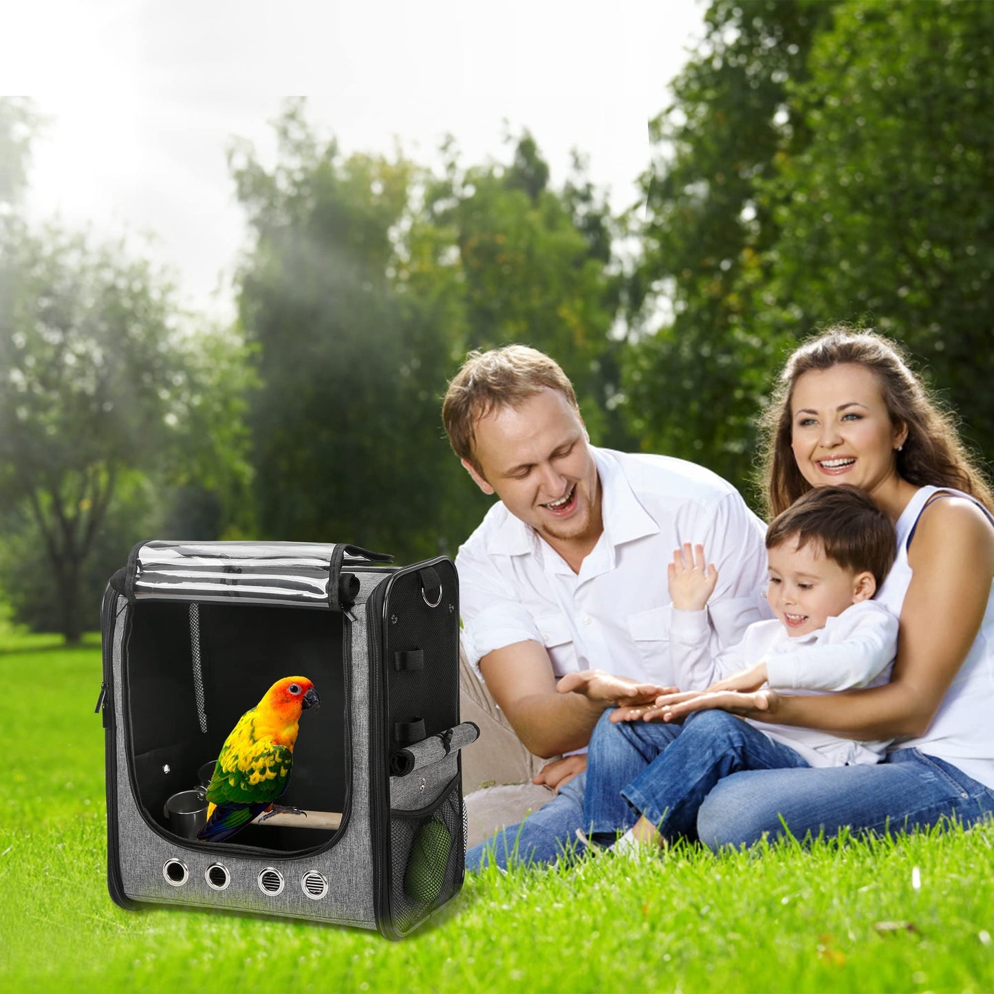 SUERTREE Bird Carrier Bag With Stand, Lightweight Backpack for Parrot, Portable Travel Cage, Pet Transparent Breathable Carrier