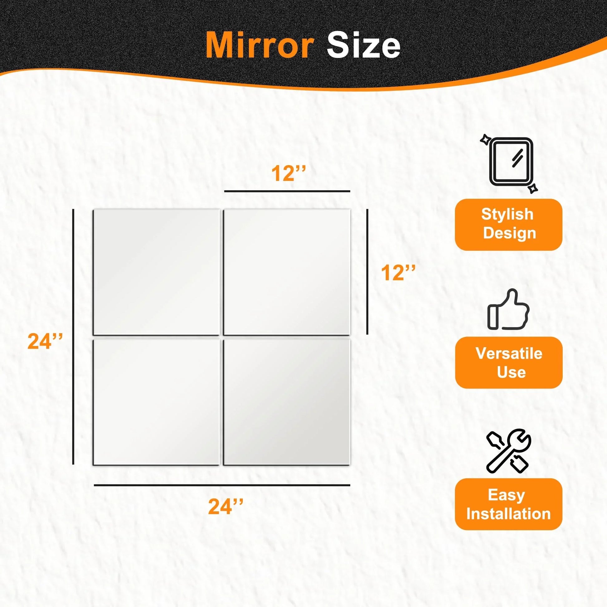 Delma Home Gym Mirrors, 12'' x 12'' Glass Mirror Tiles (16 PCS), Square Large Wall Mirror for Home Gym, Bedroom, Door,Bathroom, Frameless Mirror Sets - Jlhbookstore.store