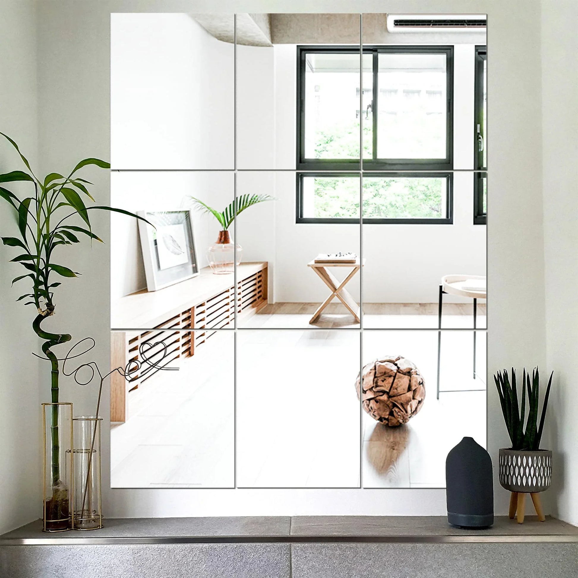 Delma Home Gym Mirrors, 12'' x 12'' Glass Mirror Tiles (16 PCS), Square Large Wall Mirror for Home Gym, Bedroom, Door,Bathroom, Frameless Mirror Sets - Jlhbookstore.store