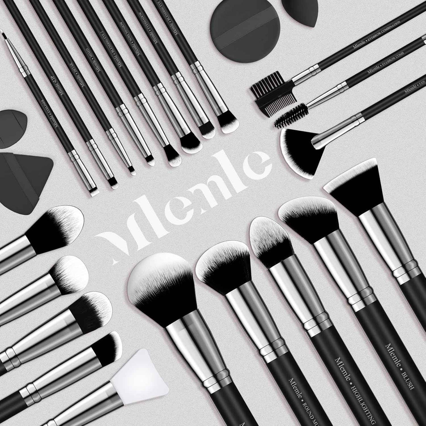 Makeup Brushes Set, Mlemle Professional 25 Pcs Makeup Kit, Include Foundation Powder Blush Concealers Eye shadows 21 Pcs Makeup Brushes and 2 Powder Puff, 2 Makeup Sponge(B01-Black)