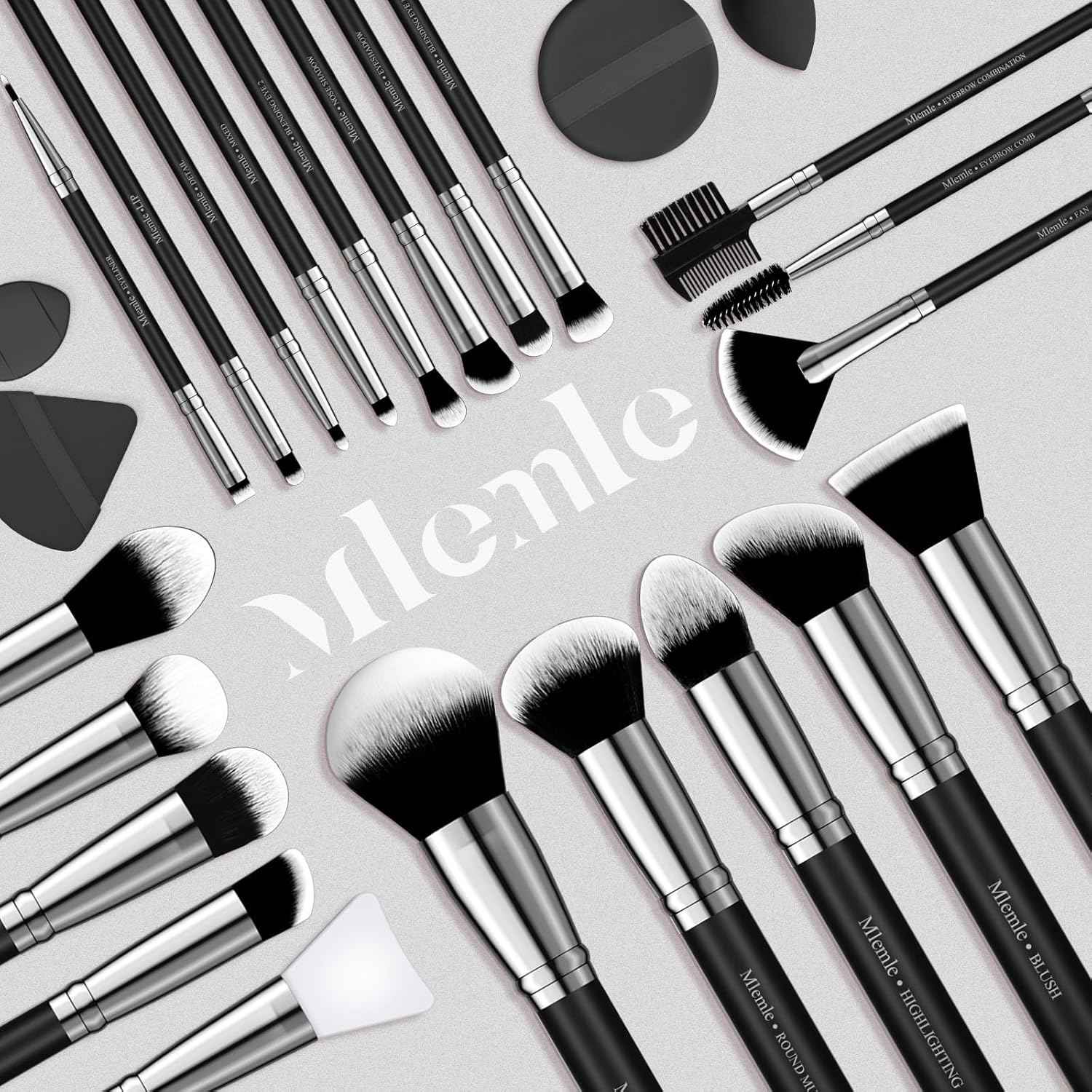 Makeup Brushes Set, Mlemle Professional 25 Pcs Makeup Kit, Include Foundation Powder Blush Concealers Eye shadows 21 Pcs Makeup Brushes and 2 Powder Puff, 2 Makeup Sponge(B01-Black)
