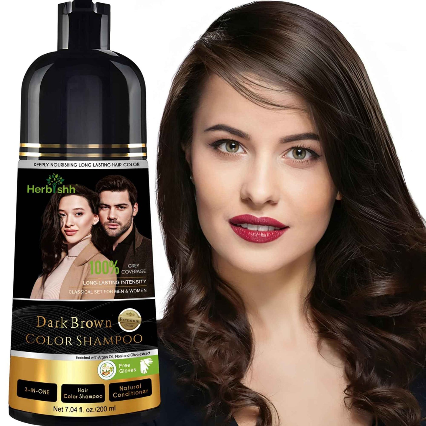 Herbishh Black Shampoo, Hair Dye Shampoo 3 in 1, 100% Grey Coverage, Demi-Permanent Hair Color for Men & Women, Long-lasting Color in 5-15 Mins, Ammonia-free, 200 ml