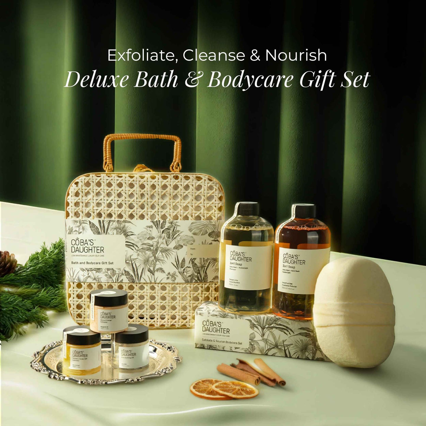 COBA’S DAUGHTER Christmas Gift for Women - Bath & Body Care Gift Basket, 7-Piece Spa Inspired Set with Body Wash, Bubble Bath & Travel Minis - Perfect Birthday Gift, Self-Care Spa Set