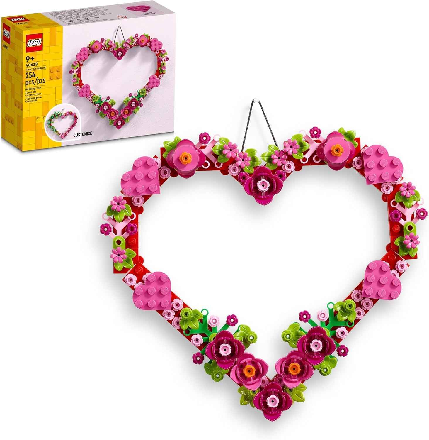 LEGO Heart Ornament Building Toy Set - Fun Arts and Crafts Idea for Girls and Boys, Ages 9+ - Gift for Kids - Display on The Wall as Home Decoration - 40638