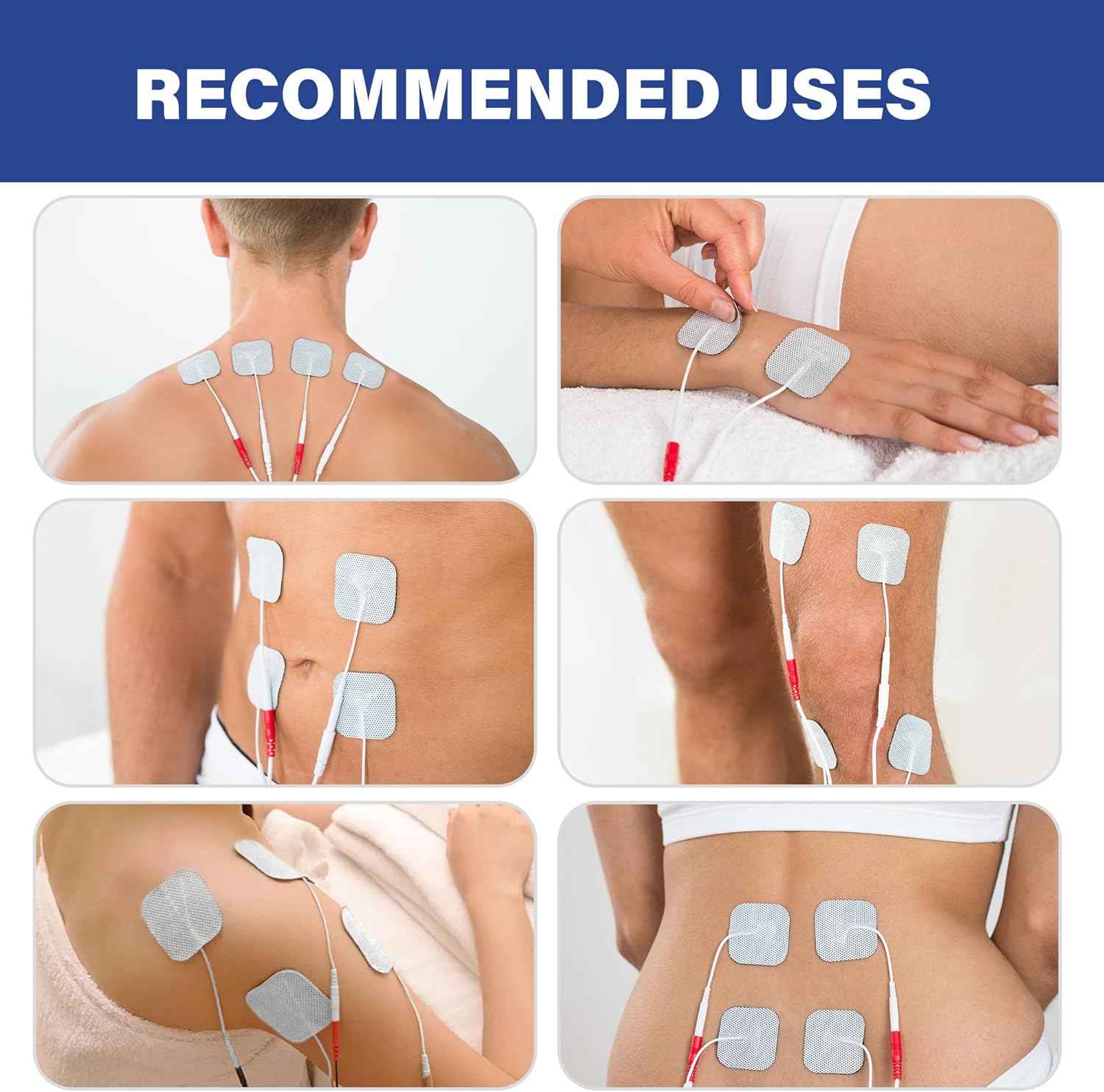 LotFancy TENS Unit Electrode Pads, 40PCS 2"x2" TENS Unit Pads for EMS Muscle Stimulator Electrotherapy, Self-Adhesive TENS Pads Replacement, Reusable and Latex-Free