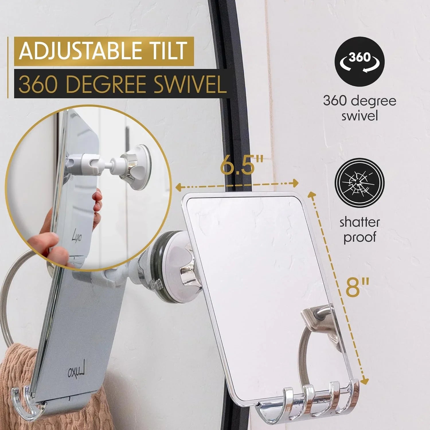 Luxo Shower Mirror, Shower Mirror fogless for Shaving with a Removable Razor Holder - Shaving Mirror for Shower with a Powerful Suction Cup - Shatterproof fogless Mirror for Shower - Jlhbookstore.store