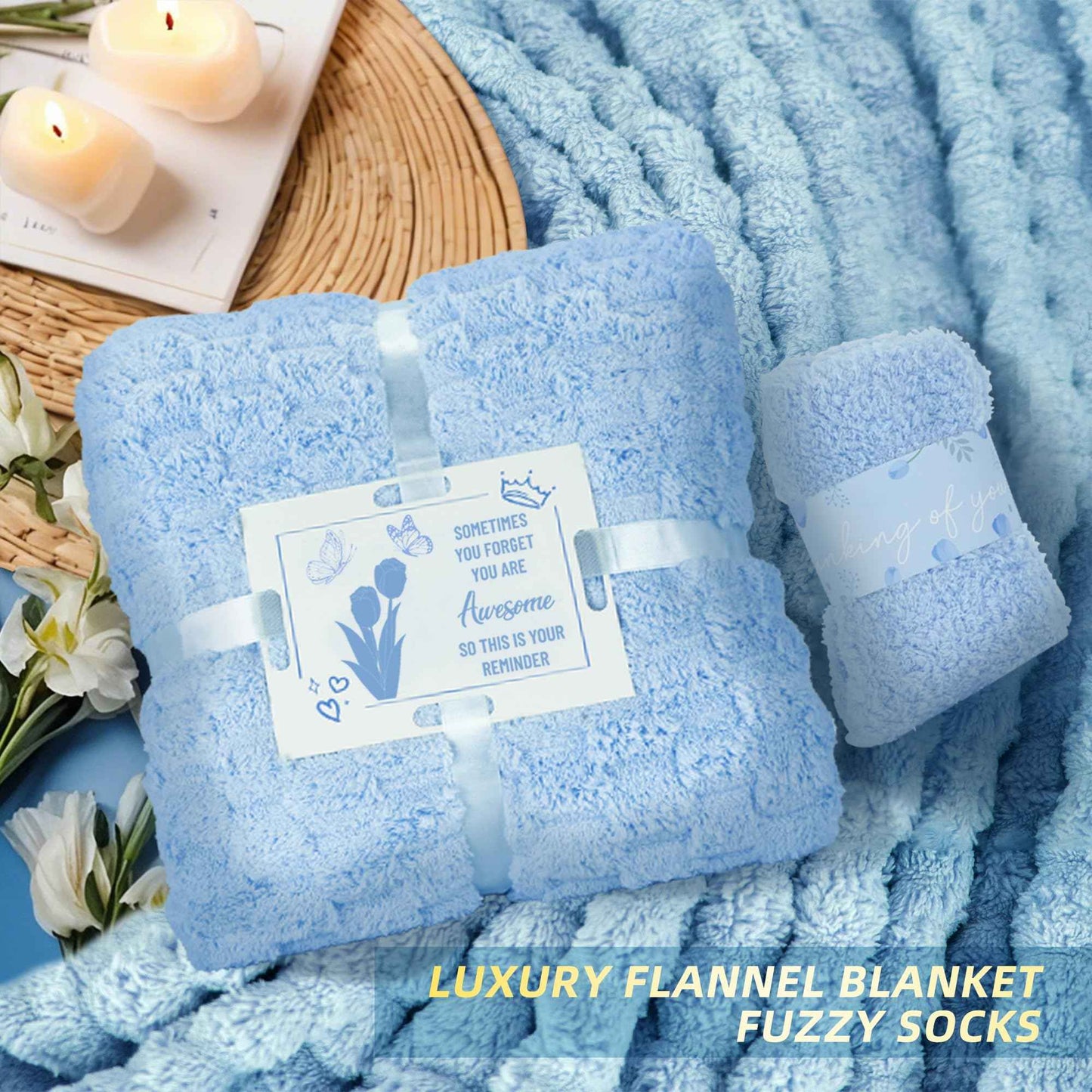 15PCS Birthday Gifts for Women, Relaxing Spa Basket With Luxury Flannel Blanket and 40 oz Tumbler - Care Package for Her, Mom, Wife, Friends - Valentine's, Mother's Day, Christmas