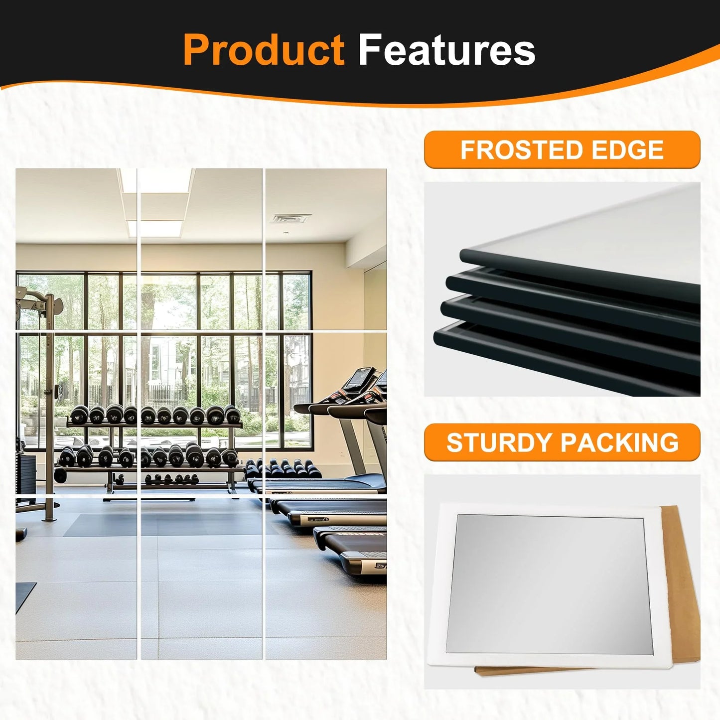 Delma Home Gym Mirrors, 12'' x 12'' Glass Mirror Tiles (16 PCS), Square Large Wall Mirror for Home Gym, Bedroom, Door,Bathroom, Frameless Mirror Sets - Jlhbookstore.store