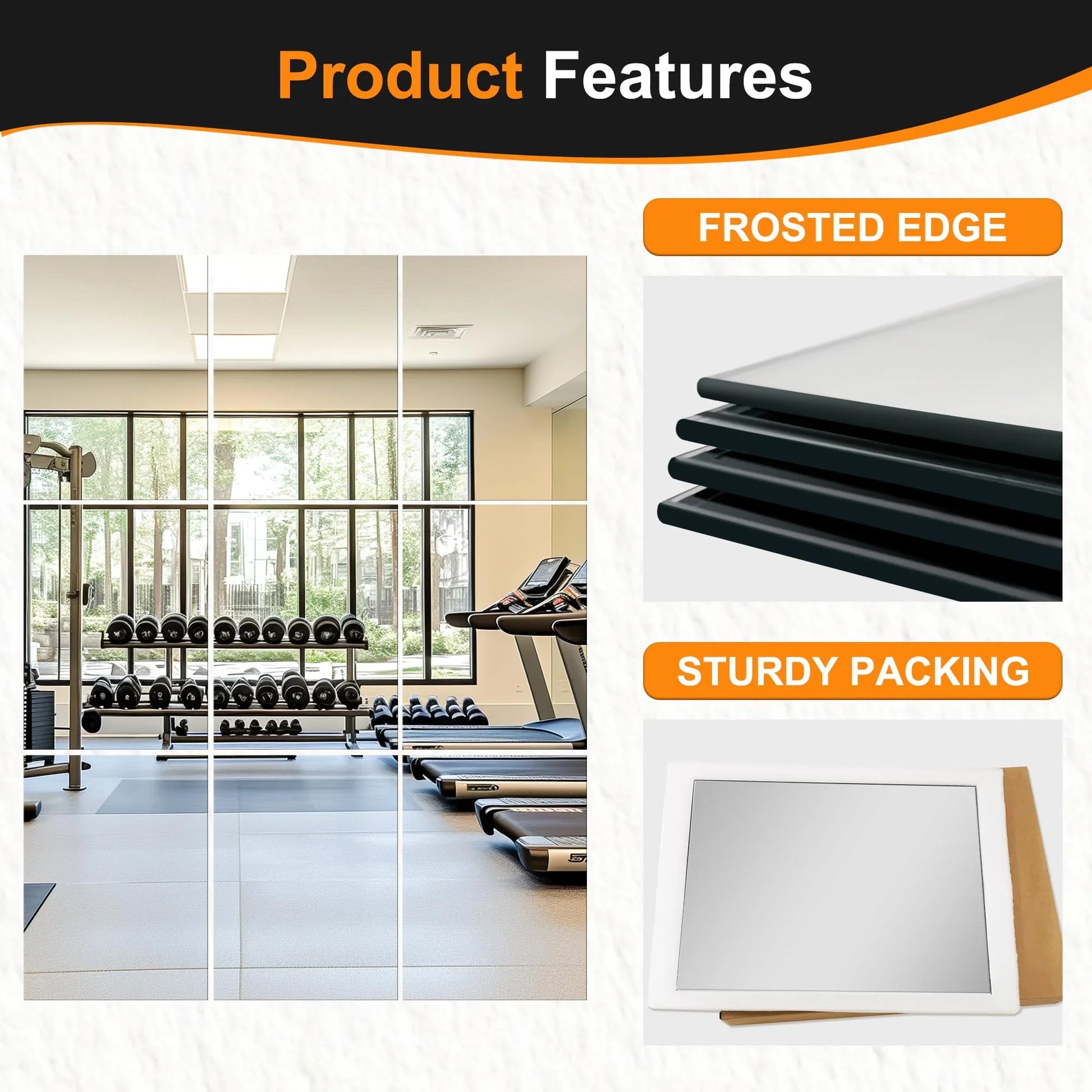 Delma Home Gym Mirrors, 12'' x 12'' Glass Mirror Tiles (16 PCS), Square Large Wall Mirror for Home Gym, Bedroom, Door,Bathroom, Frameless Mirror Sets - Jlhbookstore.store