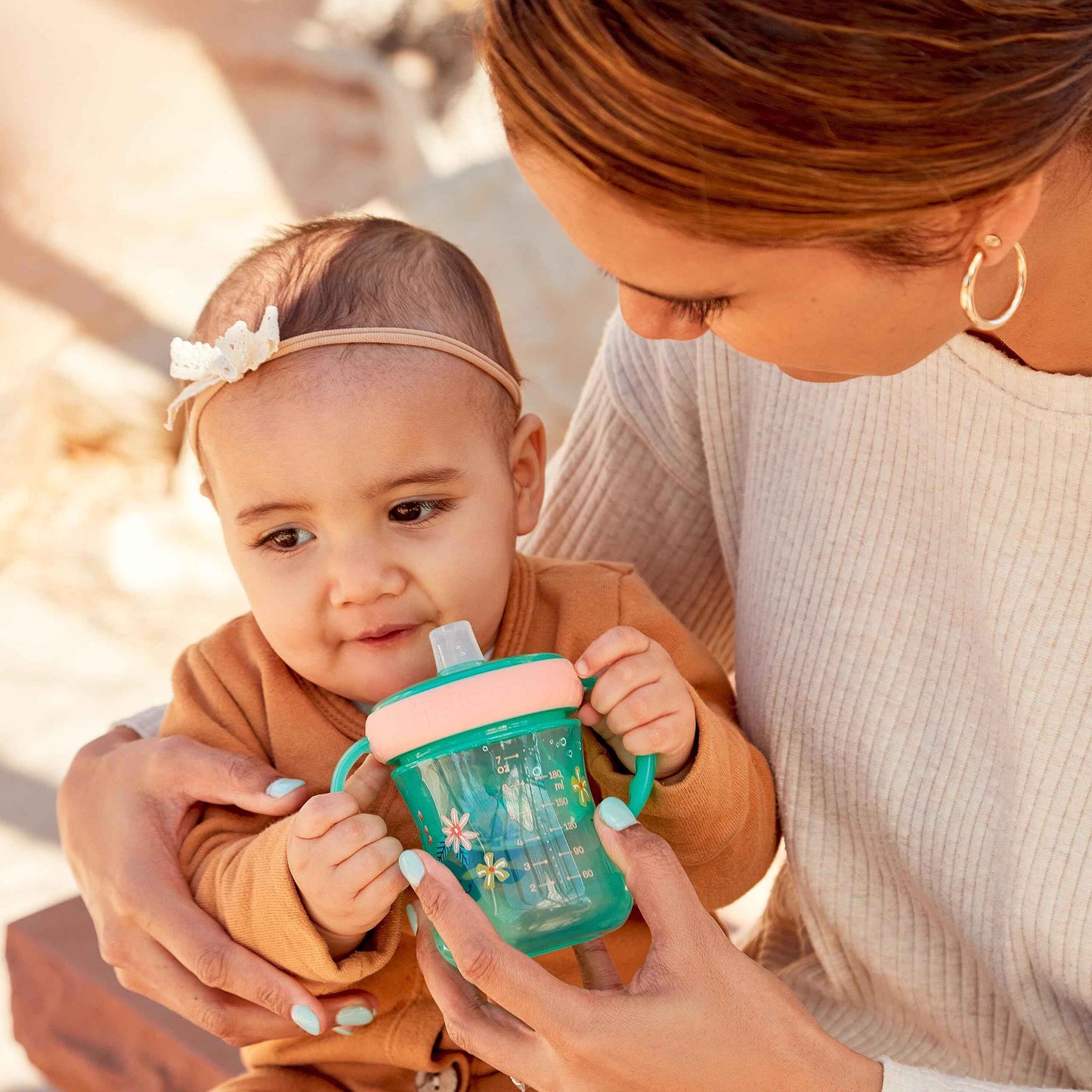 The First Years - Soft Spout Sippy Cup - Toddler Trainer Cup for 6+ Months -With Handles and Leak Proof Lid - 7 Oz - Floral Ladybug Print - 2 Count