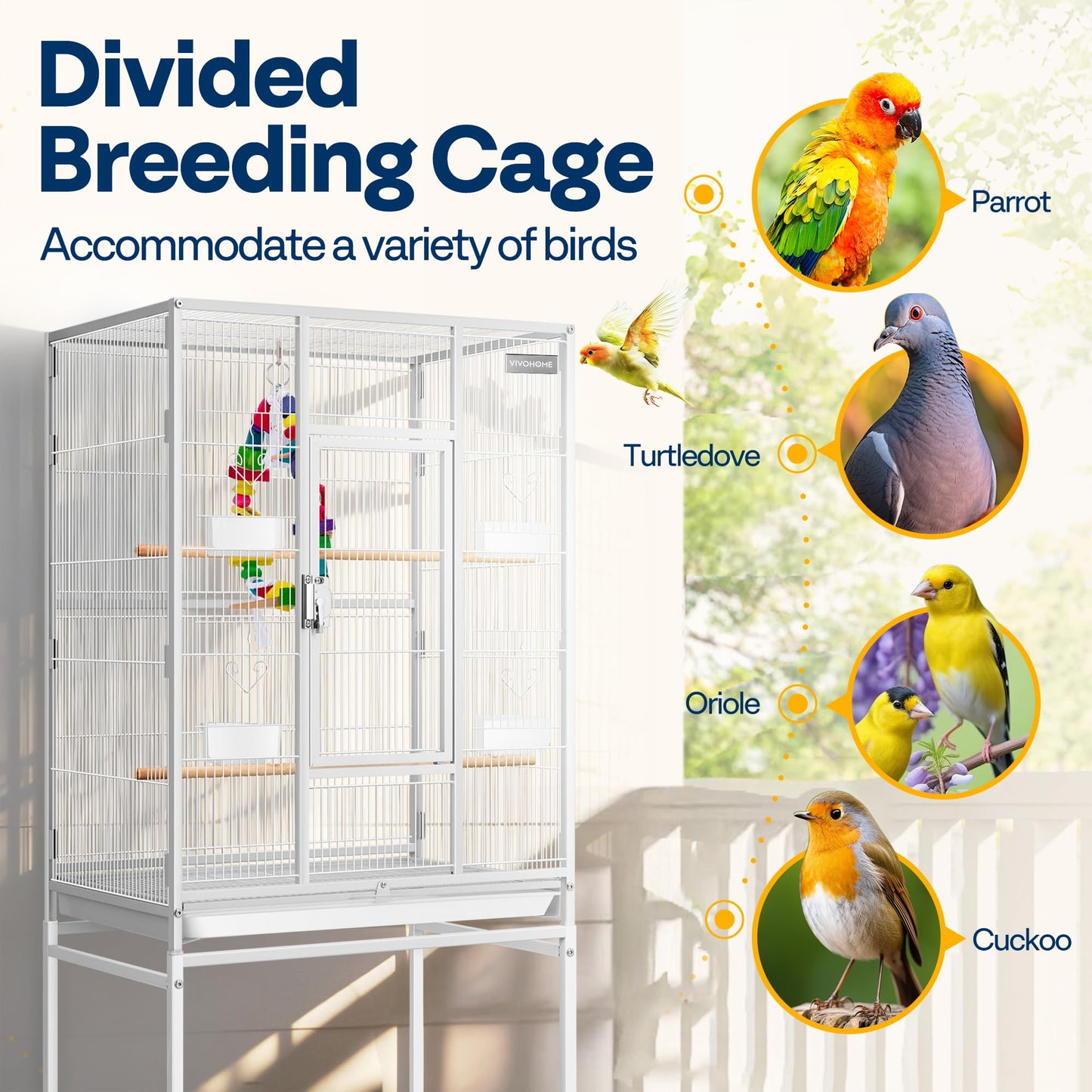 VIVOHOME 54 Inch Wrought Iron Large Bird Flight Cage with Rolling Stand for Parakeets Canaries Cockatiels Lovebirds Conures, Black