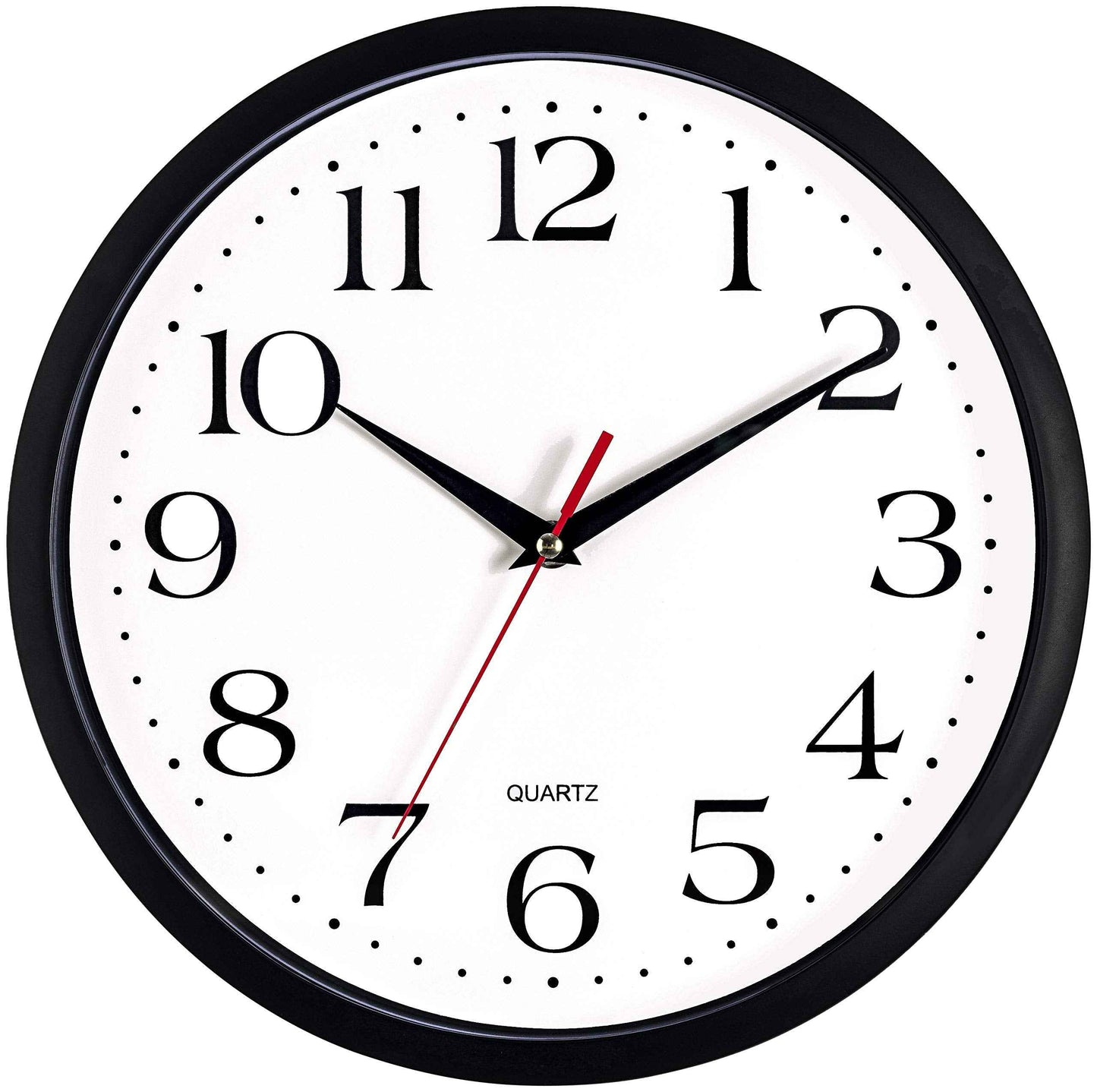 Bernhard Products Black Wall Clock Silent Non Ticking 10 Inch Quality Quartz Battery Operated Round Easy to Read Home/Office/Kitchen/Classroom/School Clock Sweep Movement