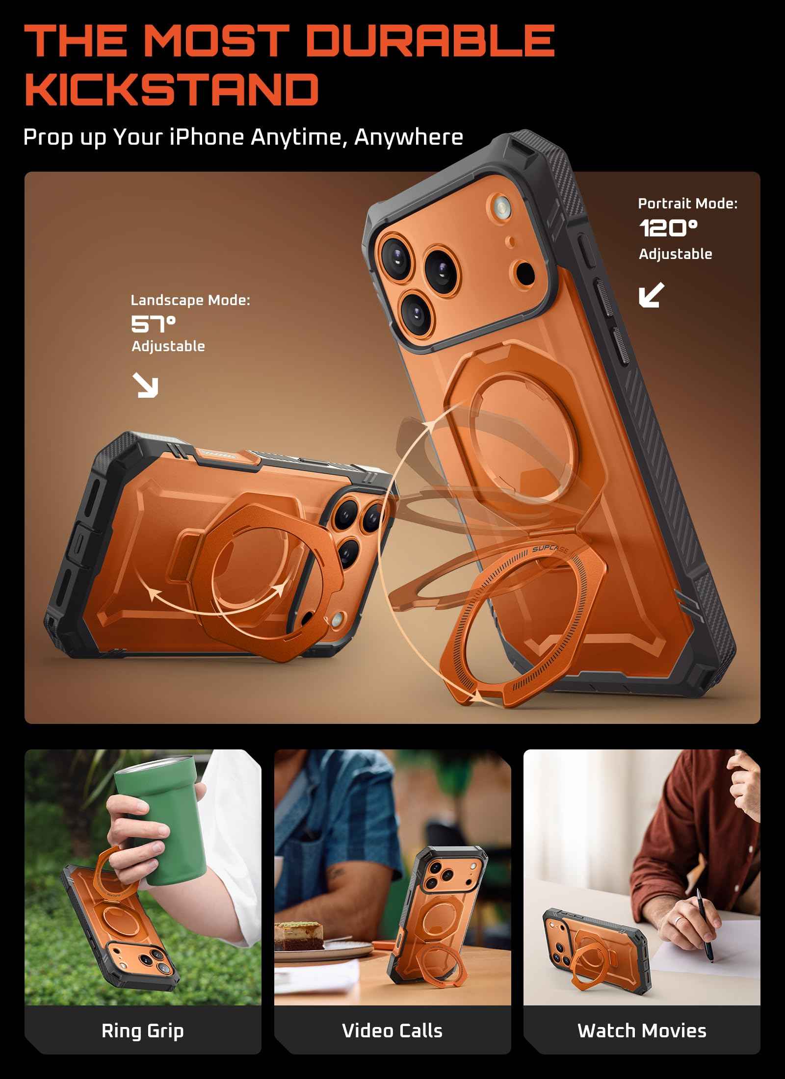 SUPCASE for iPhone 17 Pro Max Case (UBGrip Pro), [Built-in Tempered Glass Screen Protector & Stand] [Camera Control Cover] [Compatible with MagSafe] Full Body Heavy Duty Magnetic Phone Case, Coral