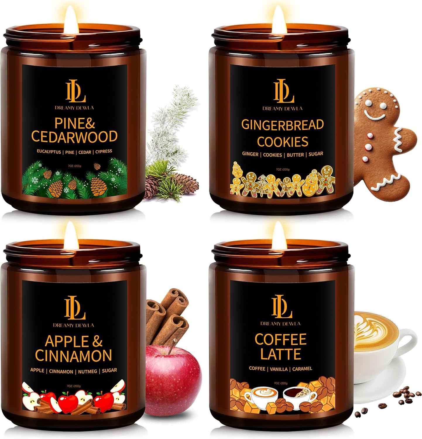 Fall Candle Set, Fall Scented Candles for Home, 4 Pack Soy Candle Set, Autumn Gifts for Women Men, Autumn Scents of Vanilla Pumpkin/Cinnamon Clove/Apple Pie/Fall Party