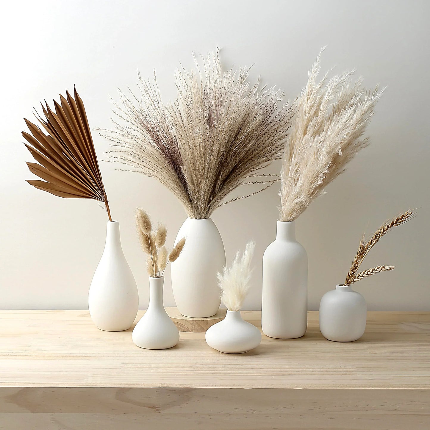 Set of 8 White Ceramic Vases for Dried Pampas Grass Flowers, Aesthetic Boho Modern Decor for Farmhouse Living Room Coffee Table Shelf Fireplace Centerpiece Bedroom Office Desk Home DIY Gifts - Jlhbookstore.store