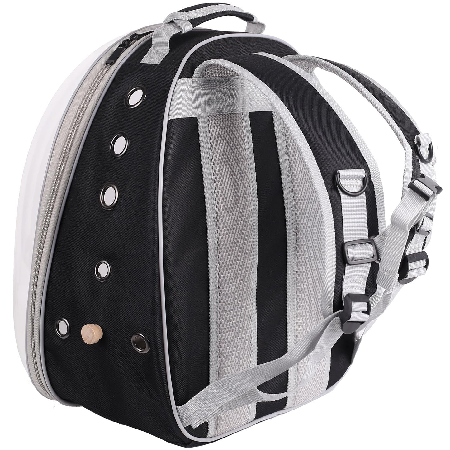 Bird Traval Carrier Cage, Clear Space Capsule Astronaut Backpack to Carry Parakeet Cockatiel Parrot with Metal Tray Wood Perch, Vet Transport School Bag