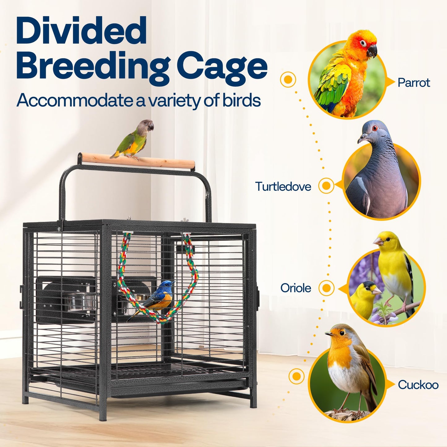 VIVOHOME 19 Inch Wrought Iron Bird Travel Carrier Cage for Parrots Conures Lovebird Cockatiel Parakeets Black